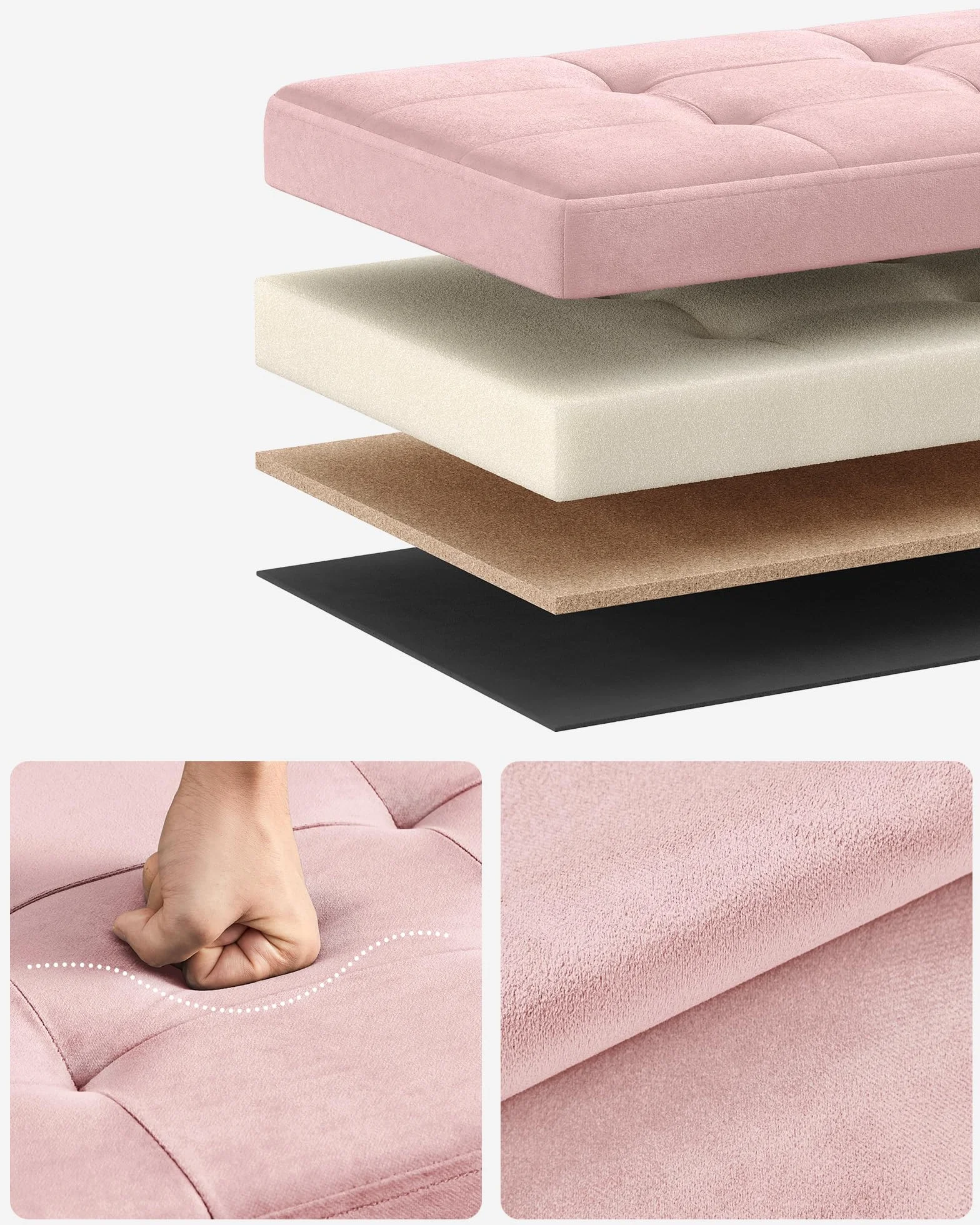 SONGMICS Skrzynia do Przechowywania, Składany Podnóżek, 38 x 110 x 38 cm, Ottoman, Obciążenie 300 kg, Salonu, Sypialni, Wejścia, Pastelowy Róż LSF277R01