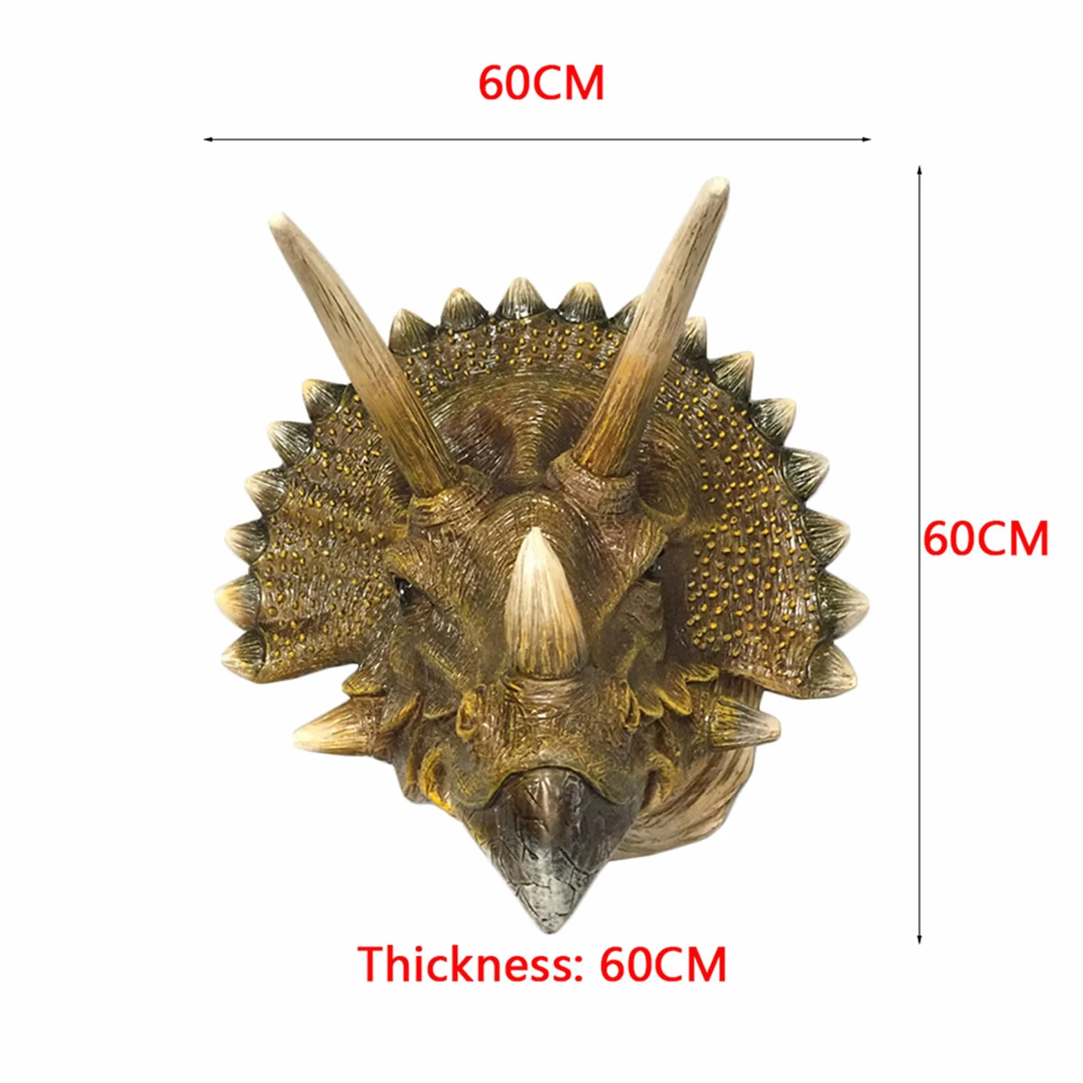 YXCQHZM Głowa dinozaura rzeźba Triceratops montowana na ścianie wisząca dekoracja tablica figurka realistyczna replika ziemia przed czasem epoka lodowcowa dinozaury
