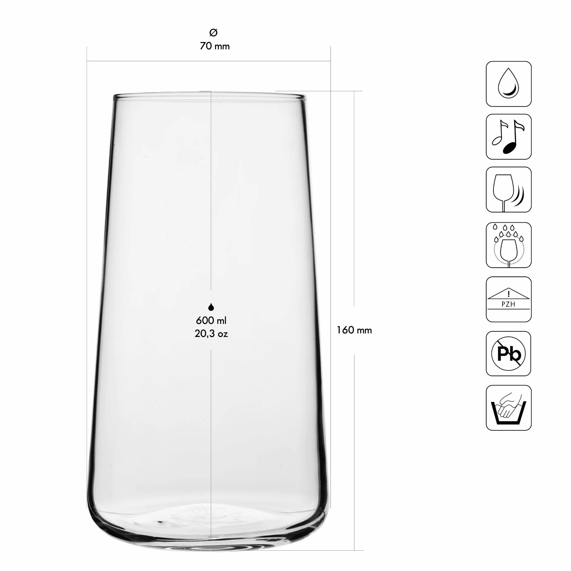 KROSNO Infinity Szklanki do Wody i Napojów 600 ml, Zestaw 6 szt – Wysokie, Nowoczesne, Szkło Kryształowe Bezołowiowe, Do Soku, Koktajli, Do Domu i Restauracji, Zmywarka