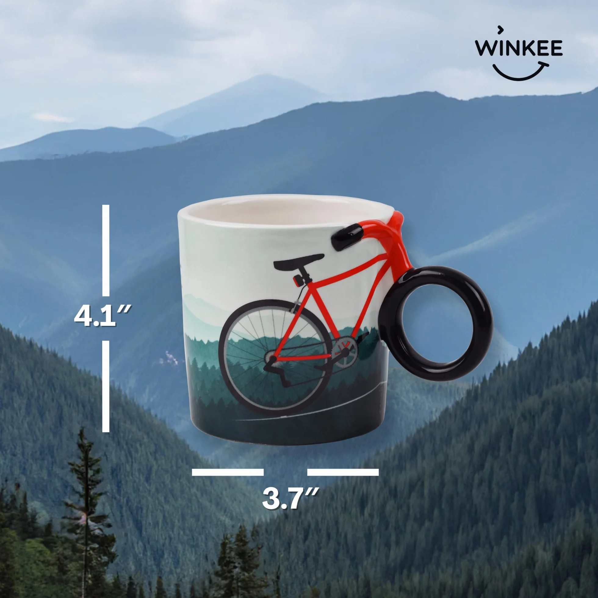 Winkee - Rowerowa filiżanka do kawy - stylowa filiżanka do kawy z uchwytem rowerowym I Rowerowa filiżanka do herbaty I Doskonałe akcesoria rowerowe