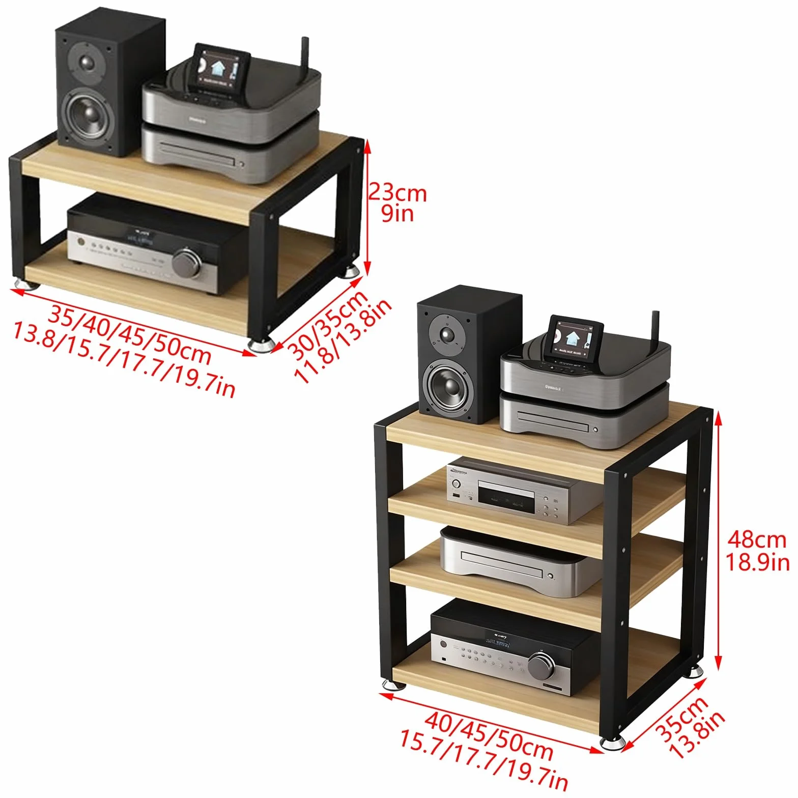 2-poziomowy stojak na media AV, otwarty stojak audio do stereo i systemów, multimedialna szafka do przechowywania, odtwarzacza płyt CD/DVD i wzmacniacza (czarny, 40 x 35 x 23 cm)