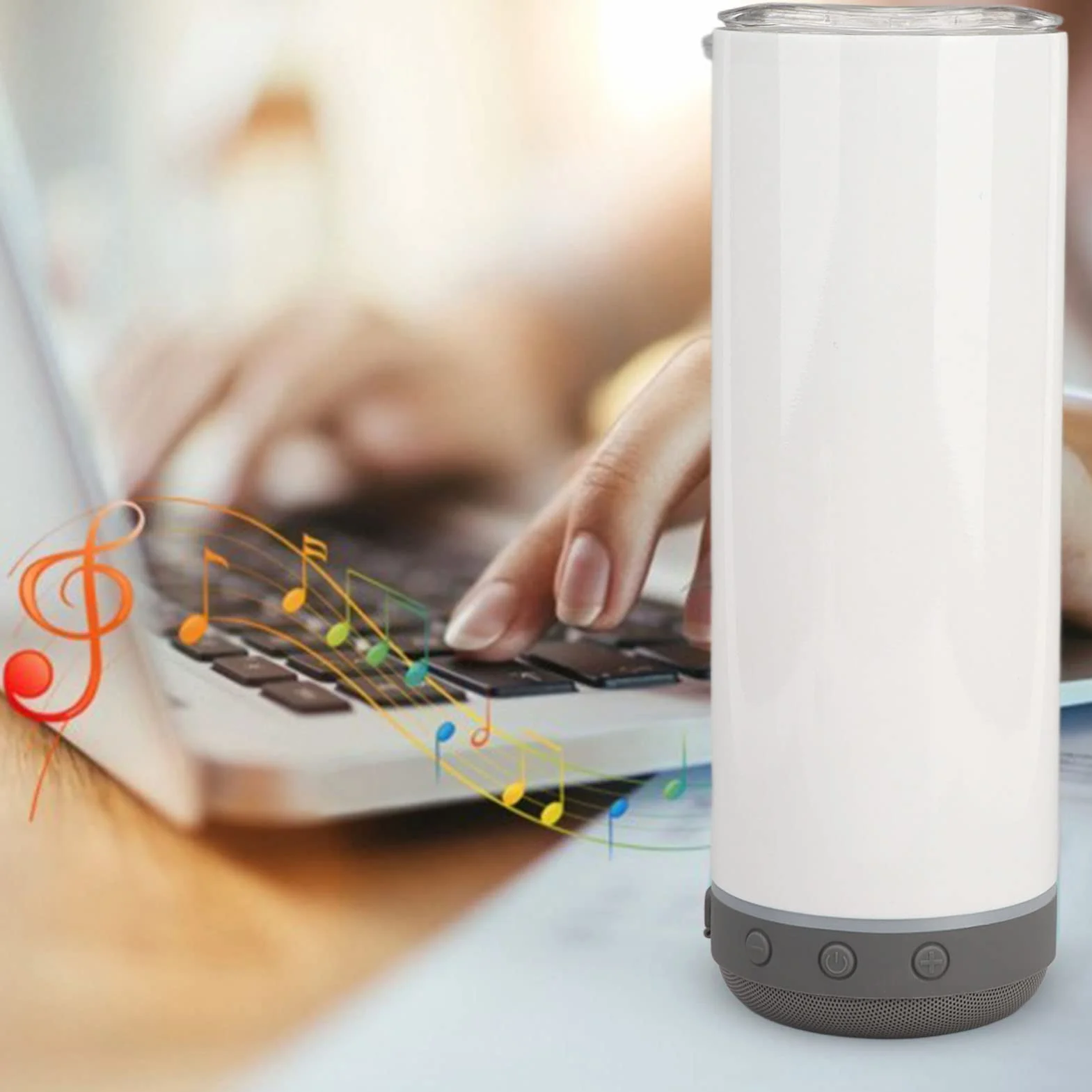 Kubek sublimacyjny 20oz, izolowane kubki ze stali nierdzewnej 304, zdejmowane termosy próżniowe z podwójną ścianką z głośnikiem Bluetooth i światłami LED, wodoodporny kubek muzyczny na prezent bożonar
