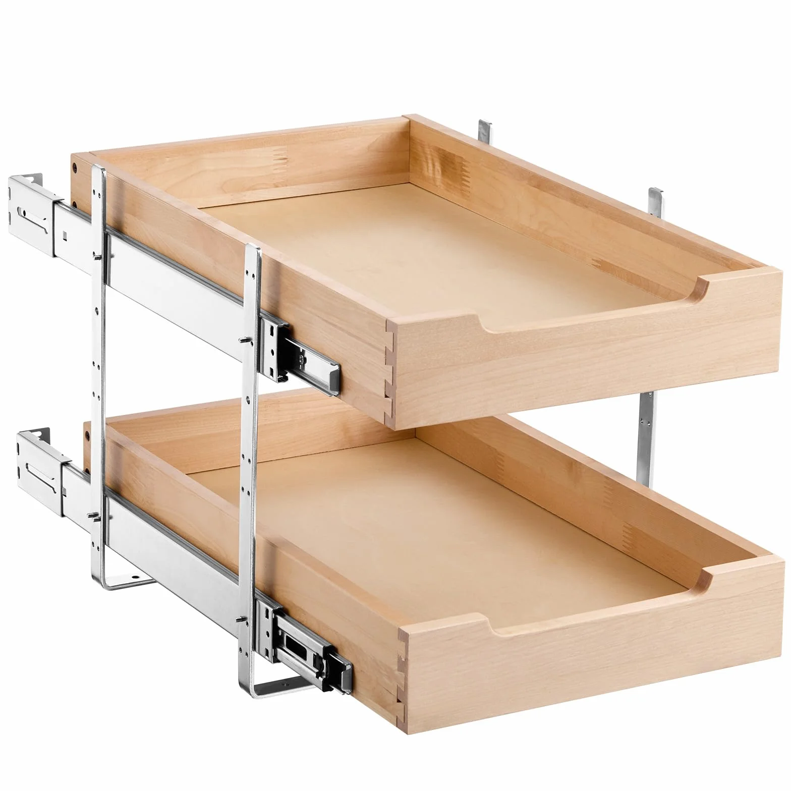 VEVOR 2-poziomowy wysuwany organizer do szafki, 35 cm szer. x 53 cm, wysuwana półka, wytrzymała wysuwana szuflada drewniana, regulowana organizacja szafki podstawowej do kuchni, spiżarni, łazienki