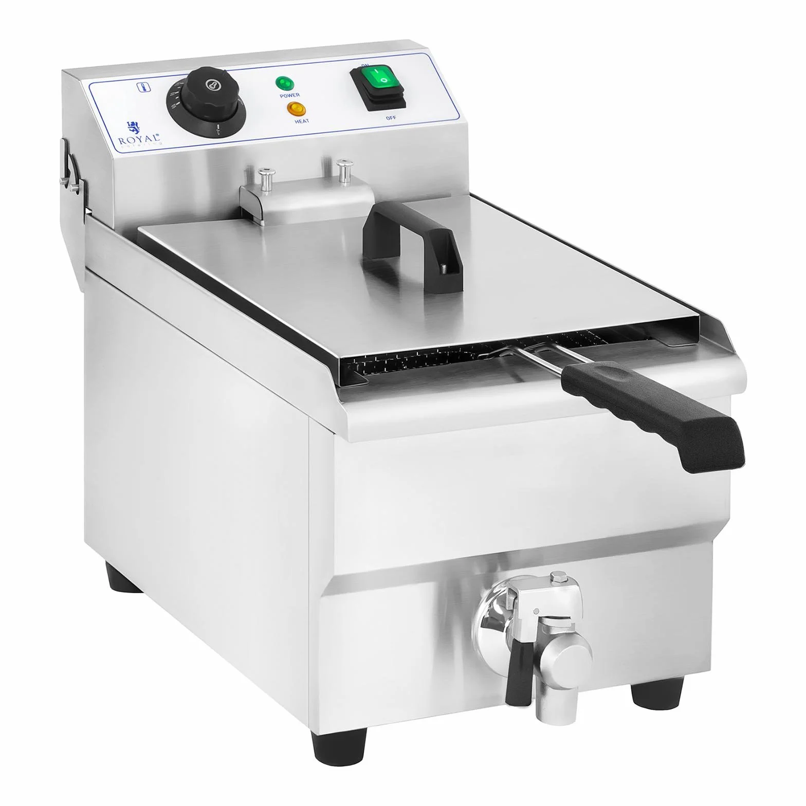 Royal Catering Frytkownica elektryczna ze stali nierdzewnej (pojemność 10 l, moc: 3000 W, termostat, kran spustowy)