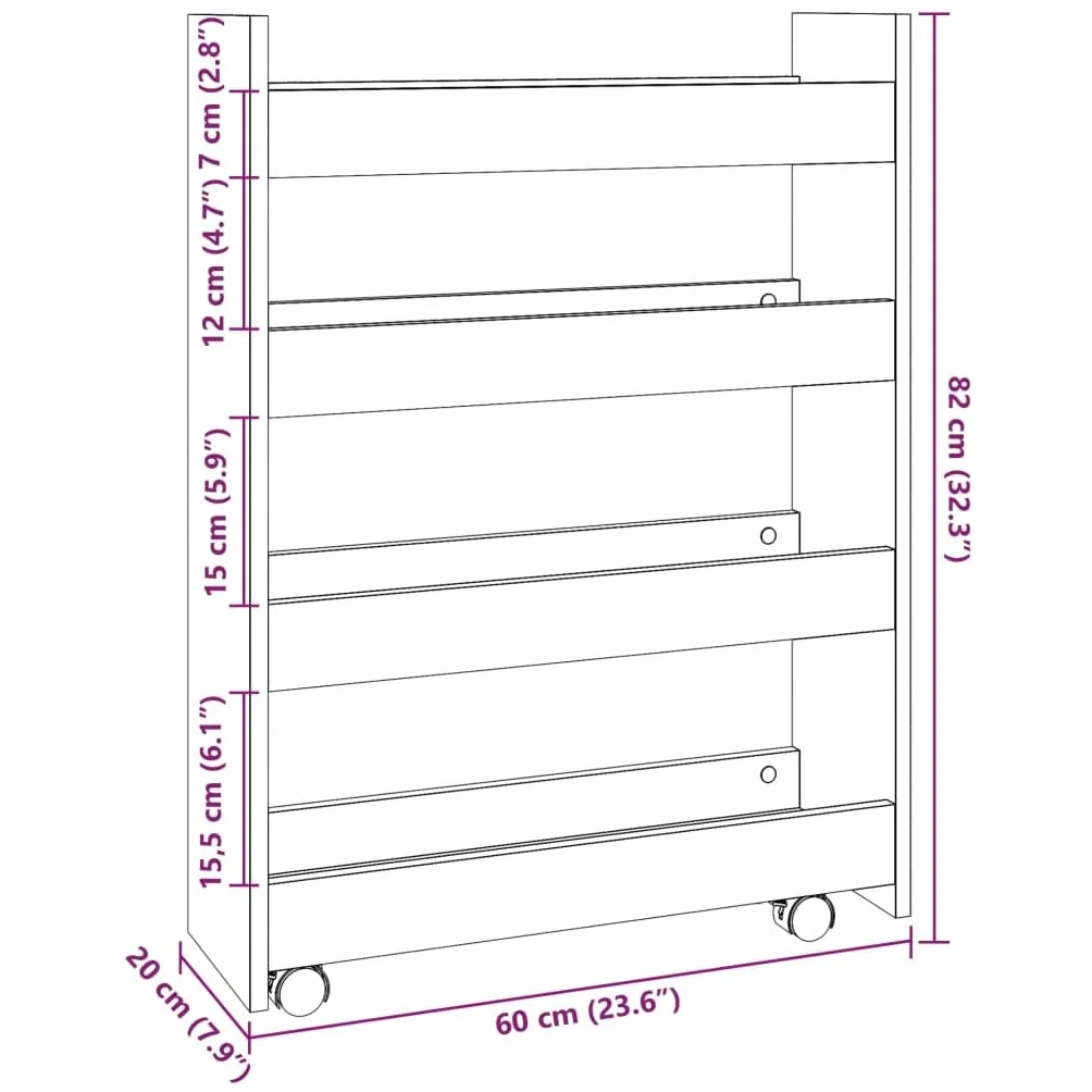 Meble Przedmiot dom Wąski wózek do przechowywania 4-poziomowy brązowy dąb Engineered Wood-Furniture