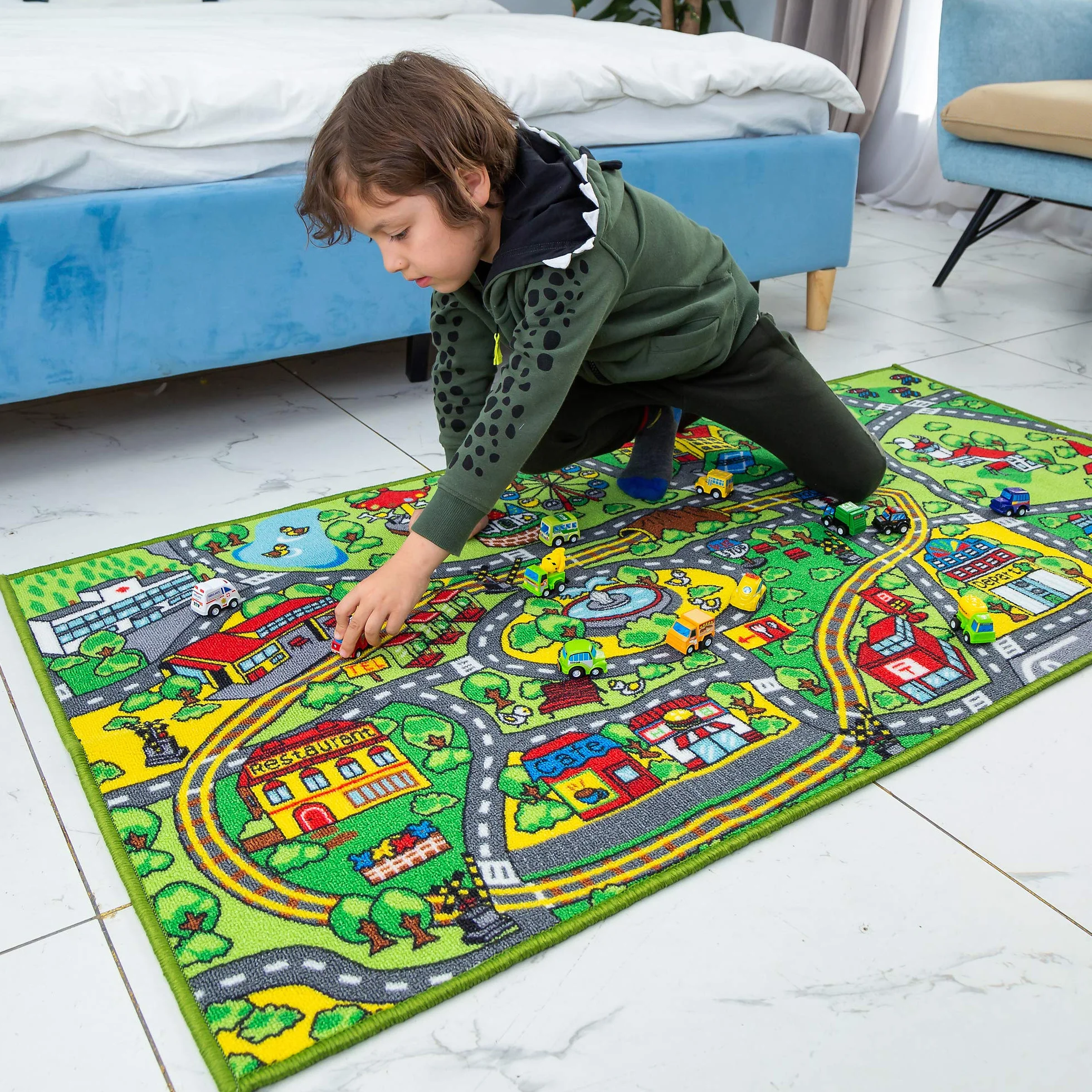 JOYIN Tappetino da Gioco per Bambini con 12 Veicoli Tappeto per Sala Giochi Jumbo, Gioco di Finta Città