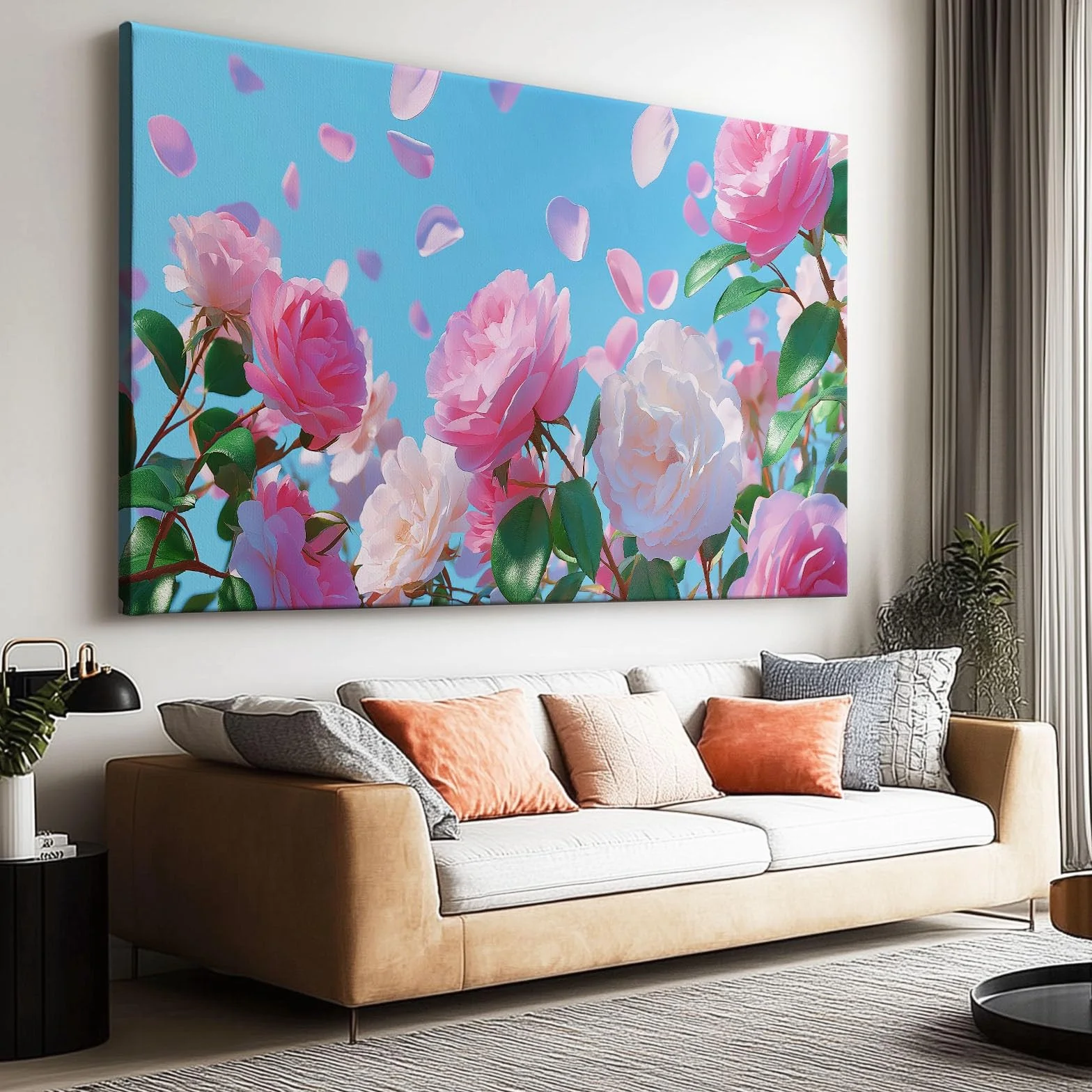 Générique Obraz na płótnie różowe i białe płatki róż 120 x 60 cm druk na płótnie z nowoczesną dekoracją ścienną ramą, malarstwo dekoracje ścienne sypialnia salon pokój dziecięcy