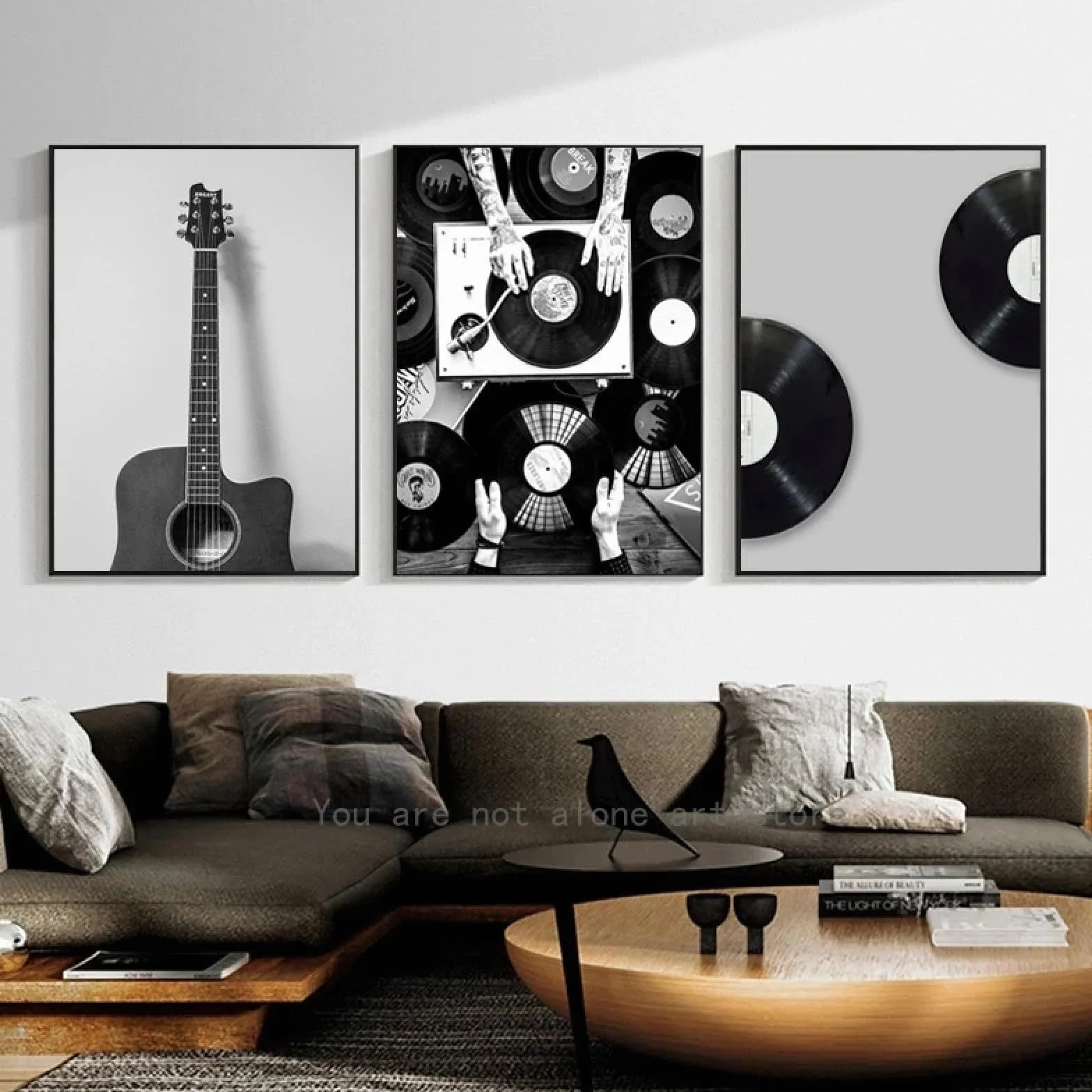 BMGKYAGL Muzyka gitara vintage czarno-białe płyty winylowe plakaty artystyczne płótno wydruki ścienne dekoracja salonu 50 x 75 cm x 3 bez ramki