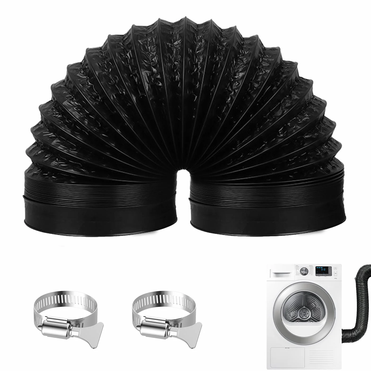 HENGBIRD Wąż powietrza wylotowego 100 mm, długość 2 m, rura wylotowa, wąż wentylacyjny, wąż elastyczny, czarny, aluminiowa, rura elastyczna z 2 obejmami ze stali nierdzewnej, do klimatyzacji