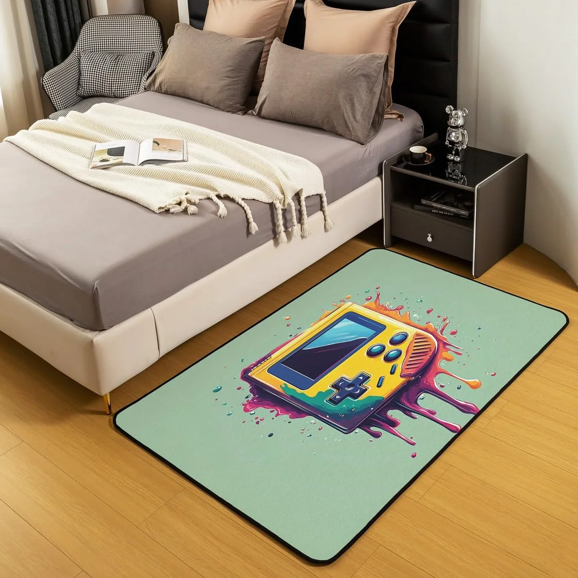 Loussiesd Dywan do salonu dla graczy, 100 x 150 cm, gamingowy dywan akcentujący dla chłopców, dziewcząt, nastolatków, nowoczesny kontroler konsoli do gier, wewnętrzna mata podłogowa, joystick,