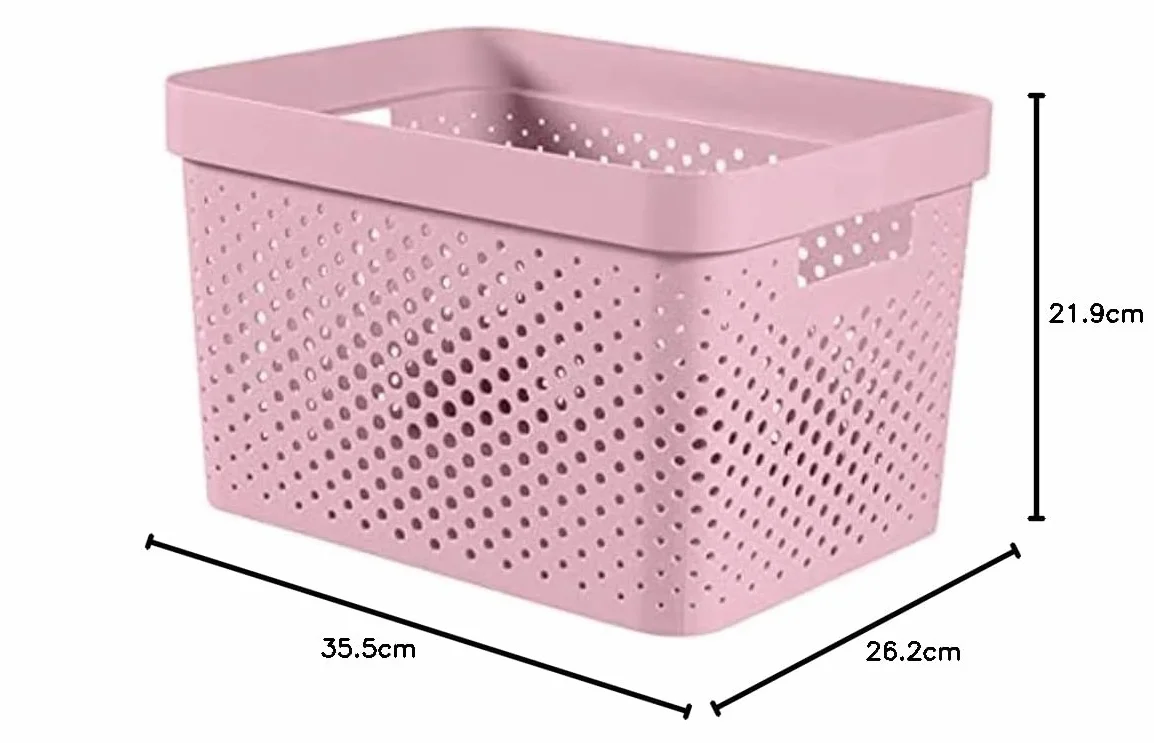 CURVER Kosz do przechowywania Infinity 17 l, z recyklingu, wielofunkcyjne przechowywanie, można układać w stos i układać w stos – 35,5 x 26,2 x 21,9 cm – różowy