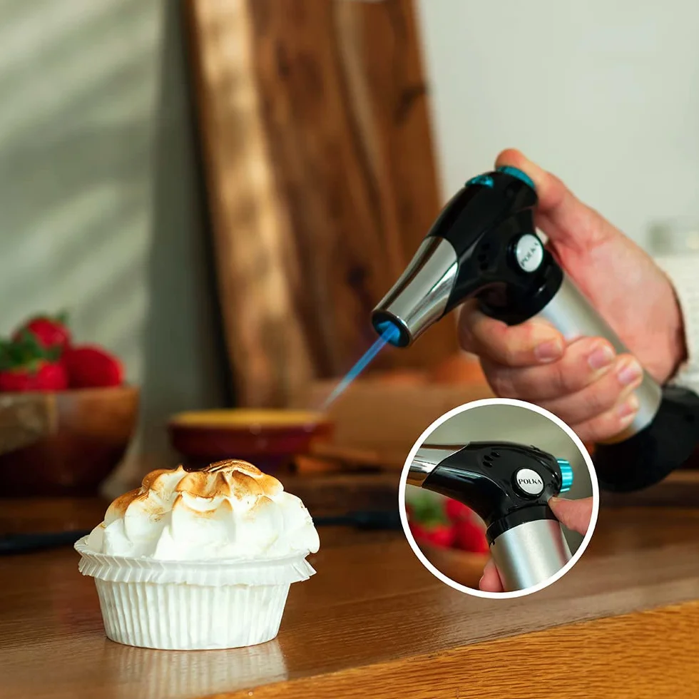 Cecotec Palnik kuchenny Polka Flame-Cook 1000 Steel. Osiąga 1300 ° C, regulator regulacji płomienia, blokada bezpieczeństwa, szczotka, łopatka i przepisy kulinarne włączone