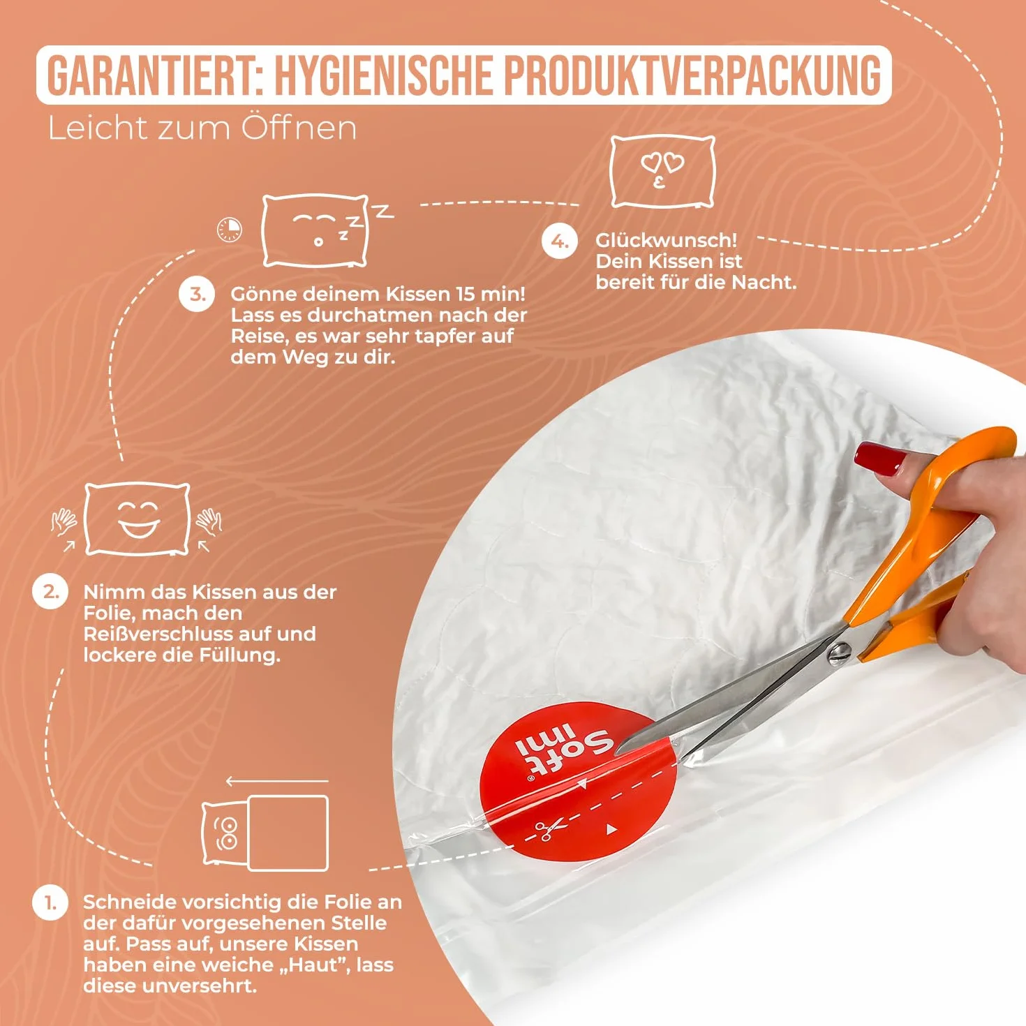 Pikowana poduszka premium SOFTIMI – antyalergiczna – antyroztoczowa – bezzapachowa do natychmiastowego użytku – z regulacją twardości (70 x 80 cm)