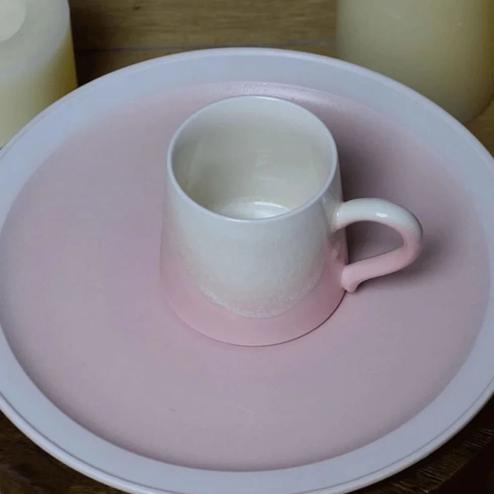 Kubek rzemieślniczy w nowoczesnym stylu Kiln Transformation Cup, bursztynowy zestaw różowych filiżanek do kawy, 1 szt., pojemność 300 ml, dla par i dziewcząt na prezent