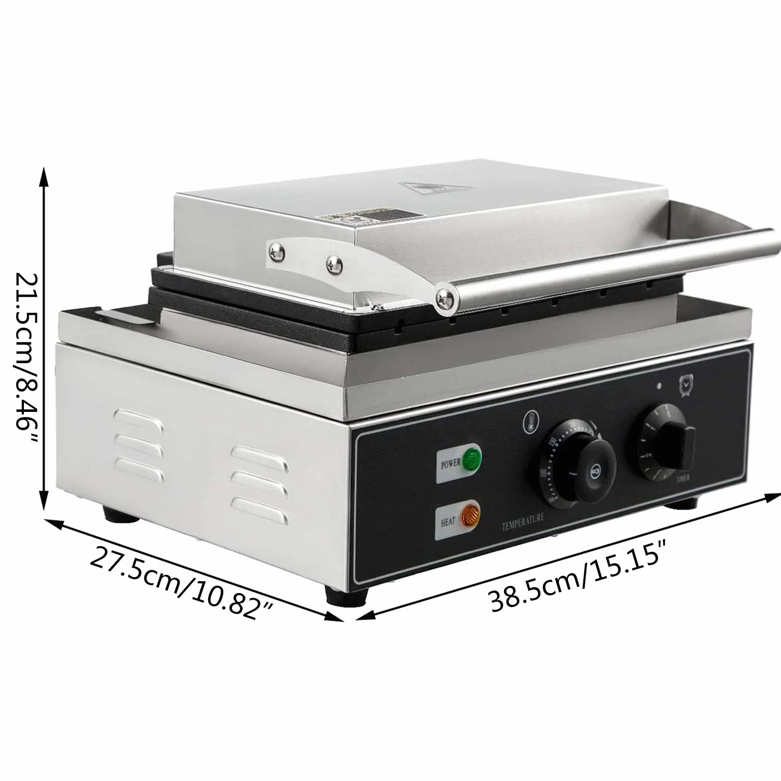 Gofrownica, prostokątna, 1500 W, 10 sztuk, 8 x 5 x 1,4 cm, toster waflowy, podwójny toster z timerem i 50-300°C, bezstopniowa obudowa ze stali nierdzewnej, powłoka zapobiegająca przywieraniu, do domu