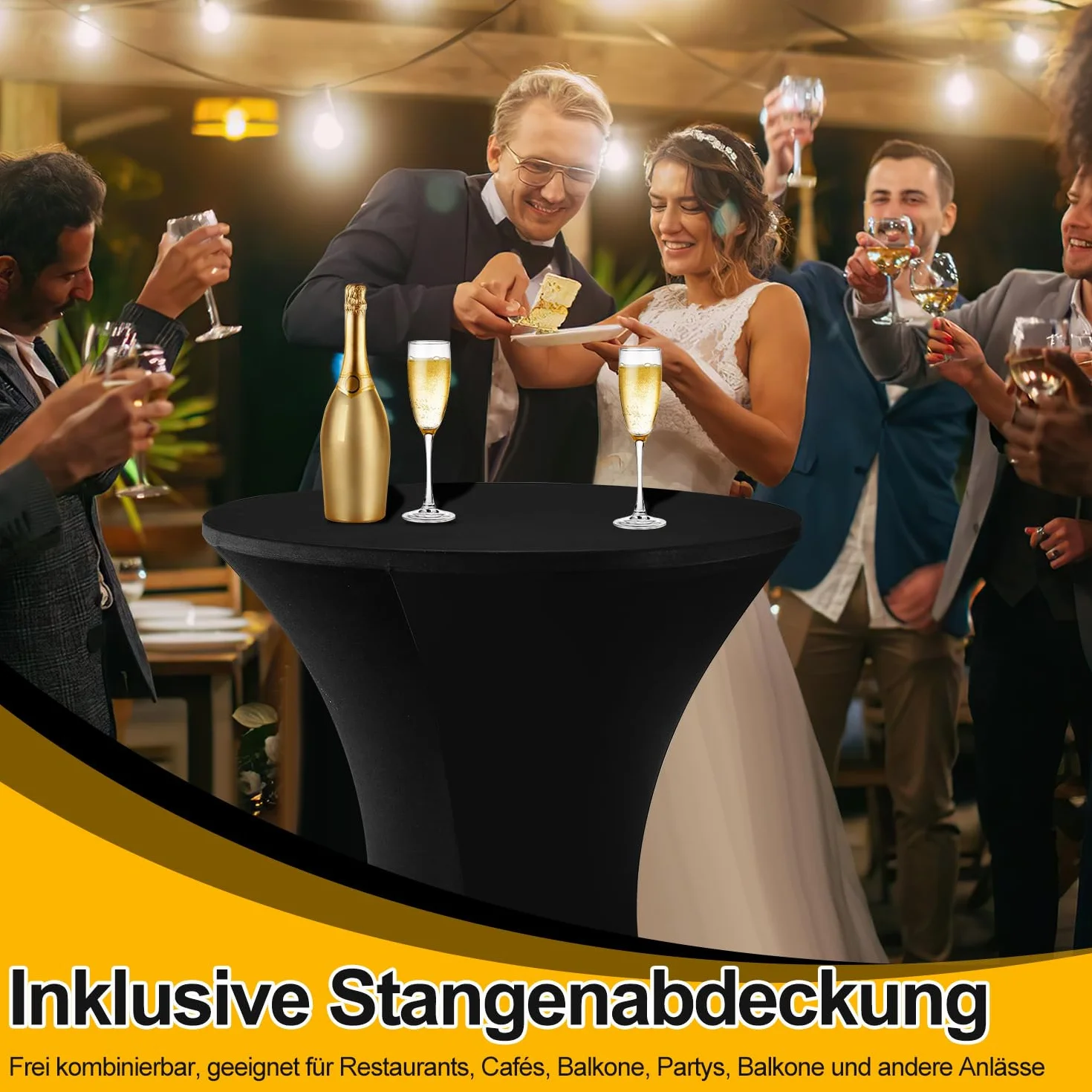 Zestaw 2 stolików barowych, składanych, Ø 80 cm, z pokrowcem, okrągły, 110 cm wysokości, stół bistro, odporny na warunki atmosferyczne, czarny, malowana proszkowo płyta ze stali nierdzewnej