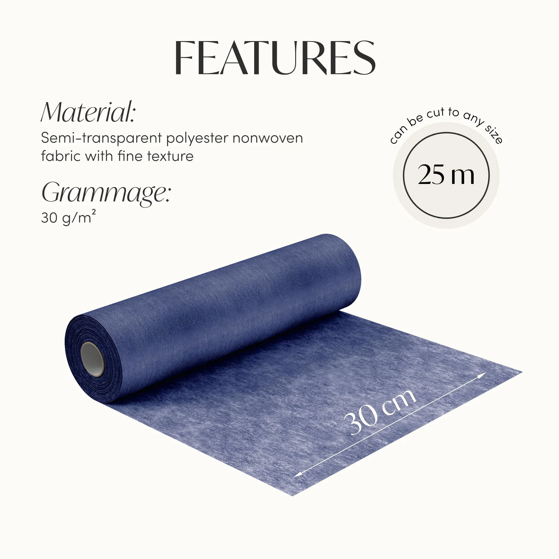 100%Mosel Bieżnik włókninowy, w kolorze nocnego granatu (30 cm x 25 m) | Elegancka dekoracja stołu na sylwestra & świąteczne dekoracje zimowe – w rolce, do przycięcia na wymiar