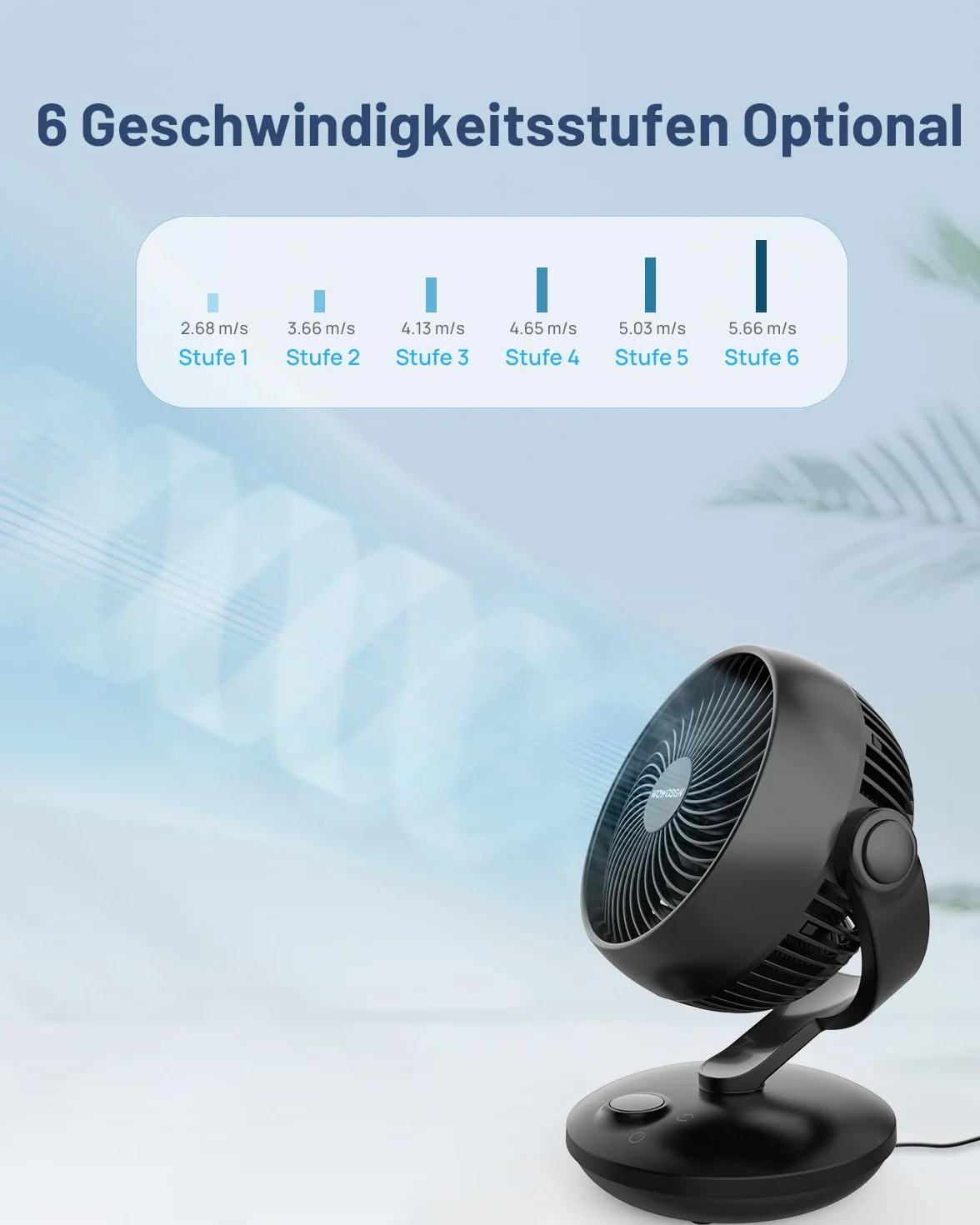 WOWDSGN Wentylator biurkowy, cichy, 24 dB, z wyświetlaczem, wydajny turbo cyrkulator 3D, 9-godzinny timer, oscylacja 100° i 80°, 6 stopni prędkości, do sypialni, salonu, biura, kuchni