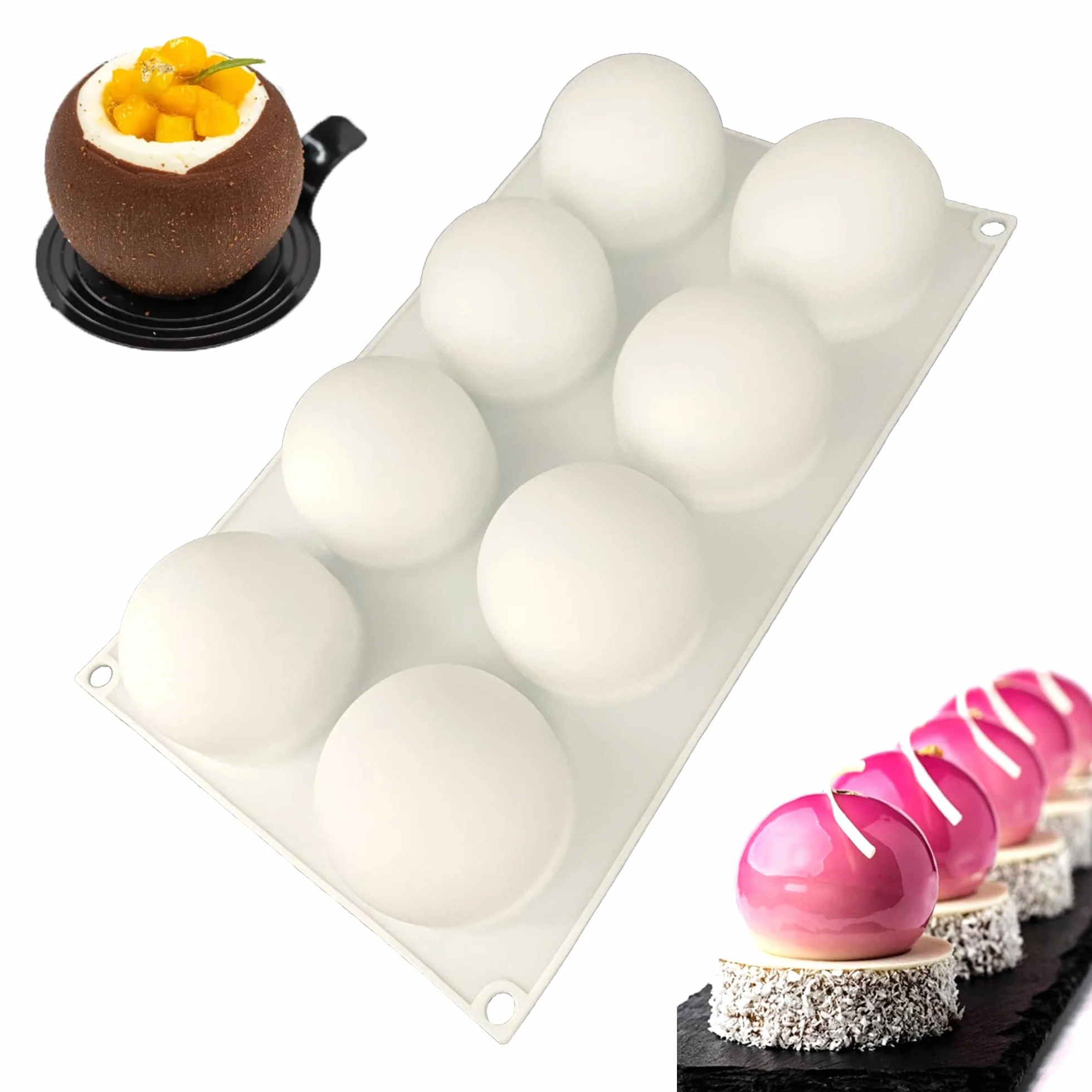 duoyif Formy do czekolady kulka forma silikonowa 8 otworów 65mm forma kulista Dome-Mousse forma silikonowa Ball kulka forma do pieczenia do kulek czekoladowych ciast deserów dekoracji bonbonów kulek