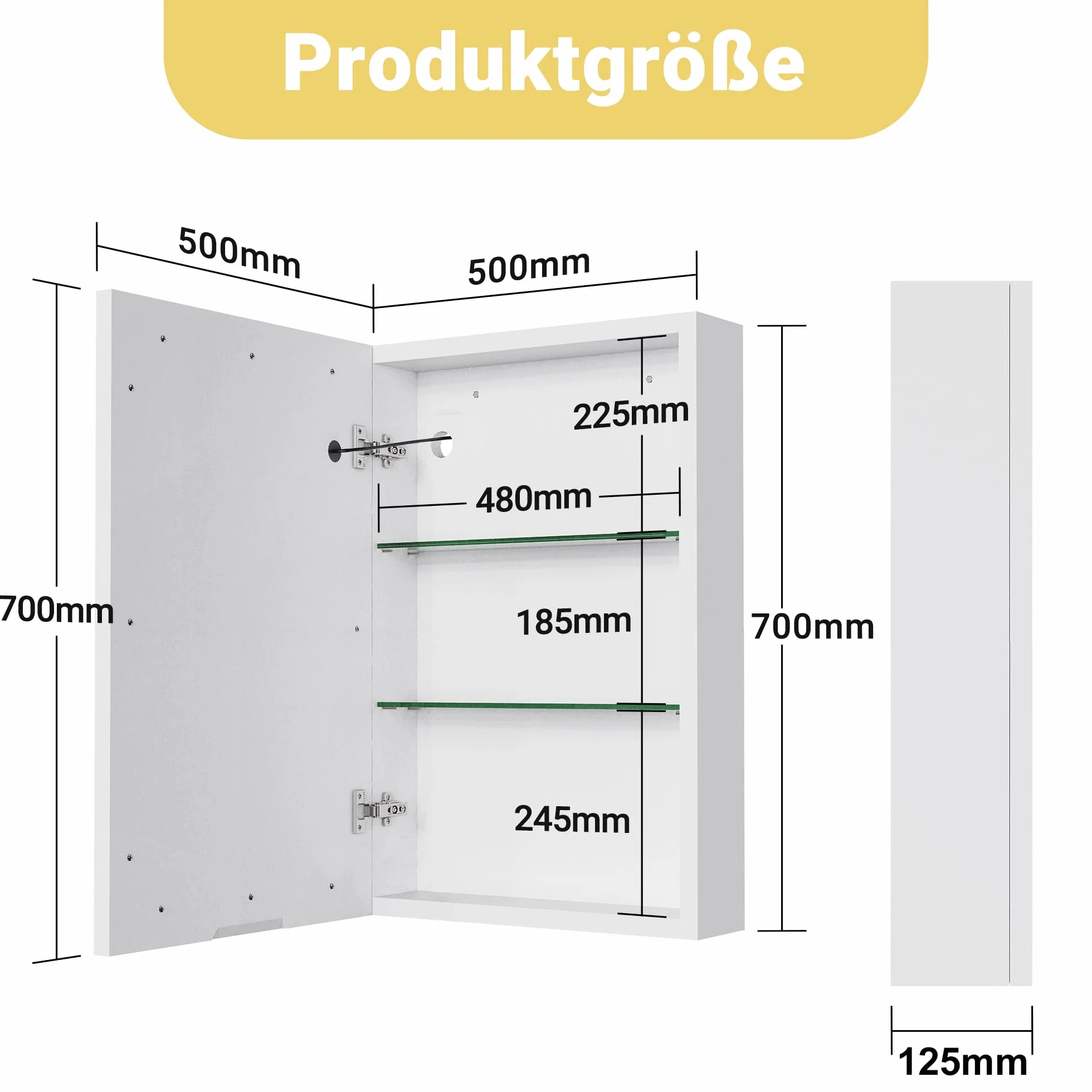 Szafka łazienkowa z lustrem z oświetleniem LED, szafka łazienkowa z lustrem i regulowanym regałem, szafka łazienkowa z drzwiami, szafka ścienna z czujnikiem dotykowym, szafka wisząca, 3
