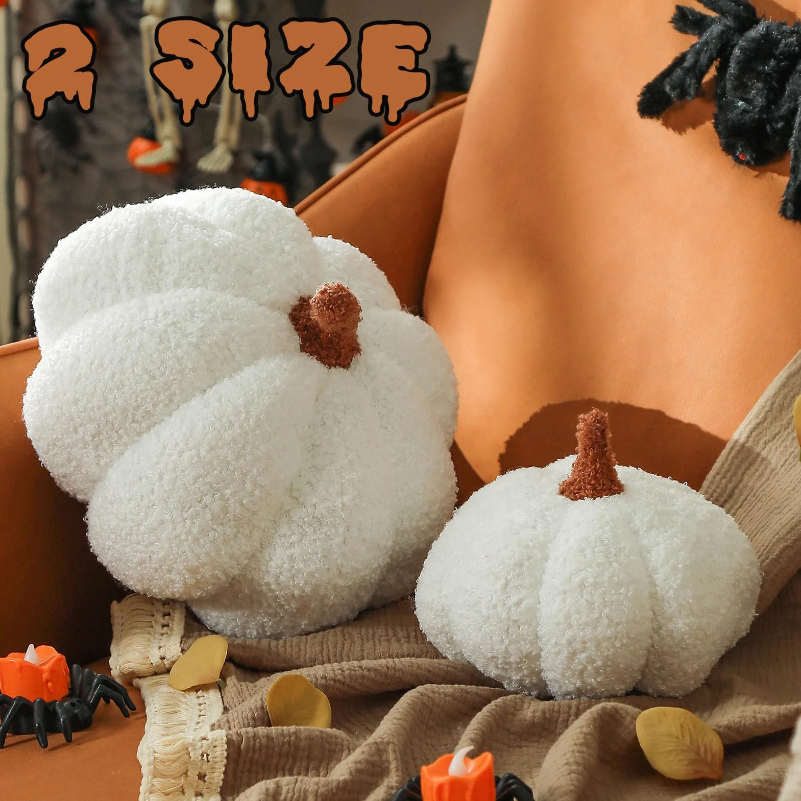 Poduszka na Halloween, w kształcie dyni, biała dekoracyjna, na jesień, ozdobna dla sof