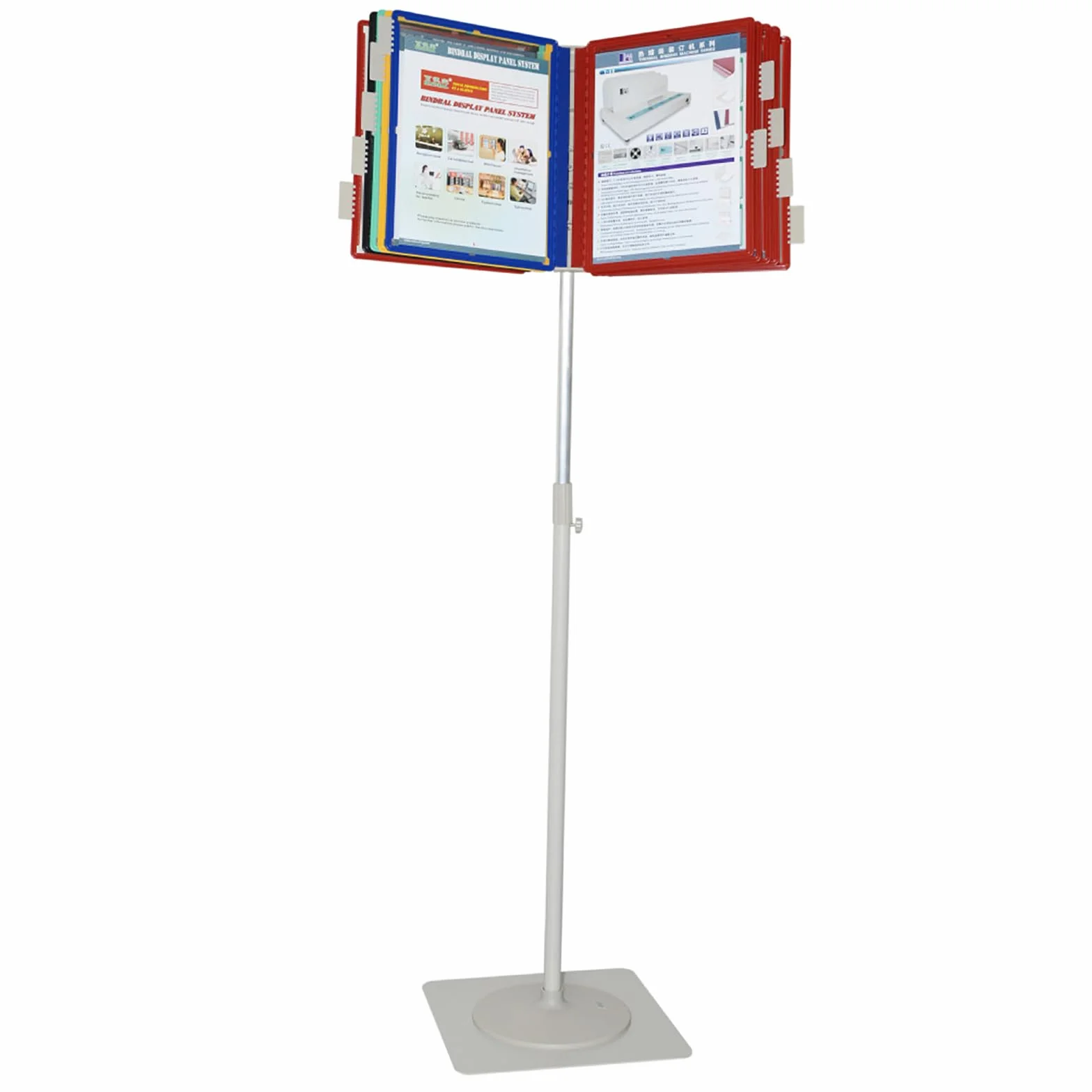 Obrotowy stojak podłogowy, regulowana wysokość 80-120 cm, kąt nachylenia 315°, idealny do zarządzania danymi, bibliotek, liczników odzieży, biurek hotelowych, salonów samochodowych