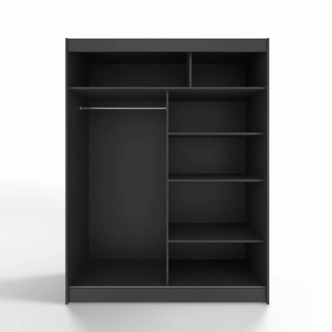 ML Furniture V5 szafa przesuwna 150 cm z lustrem, szafa na ubrania do sypialni, salonu - 150 x 200 x 58 cm, kolor: czarny, szafa z drzwiami przesuwnymi