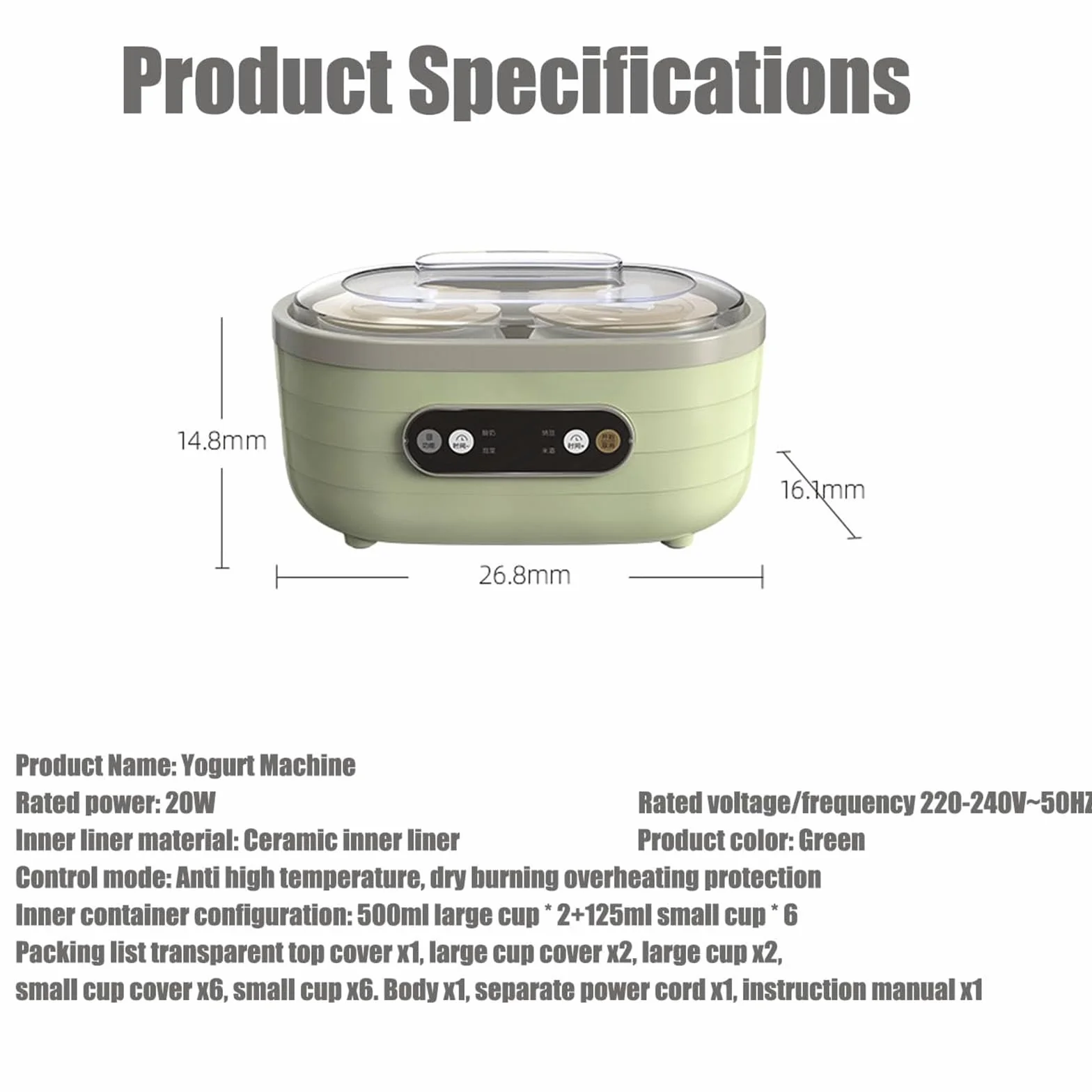 Automatic Yogurt Maker z Wyświetlaczem LED & Timerem, 1.75L Fermentator z 2 Dużymi & 6 Małymi Kubkami, Regulowany Czas & Stała Temperatura do Jogurtu & Jogurtu Greckiego