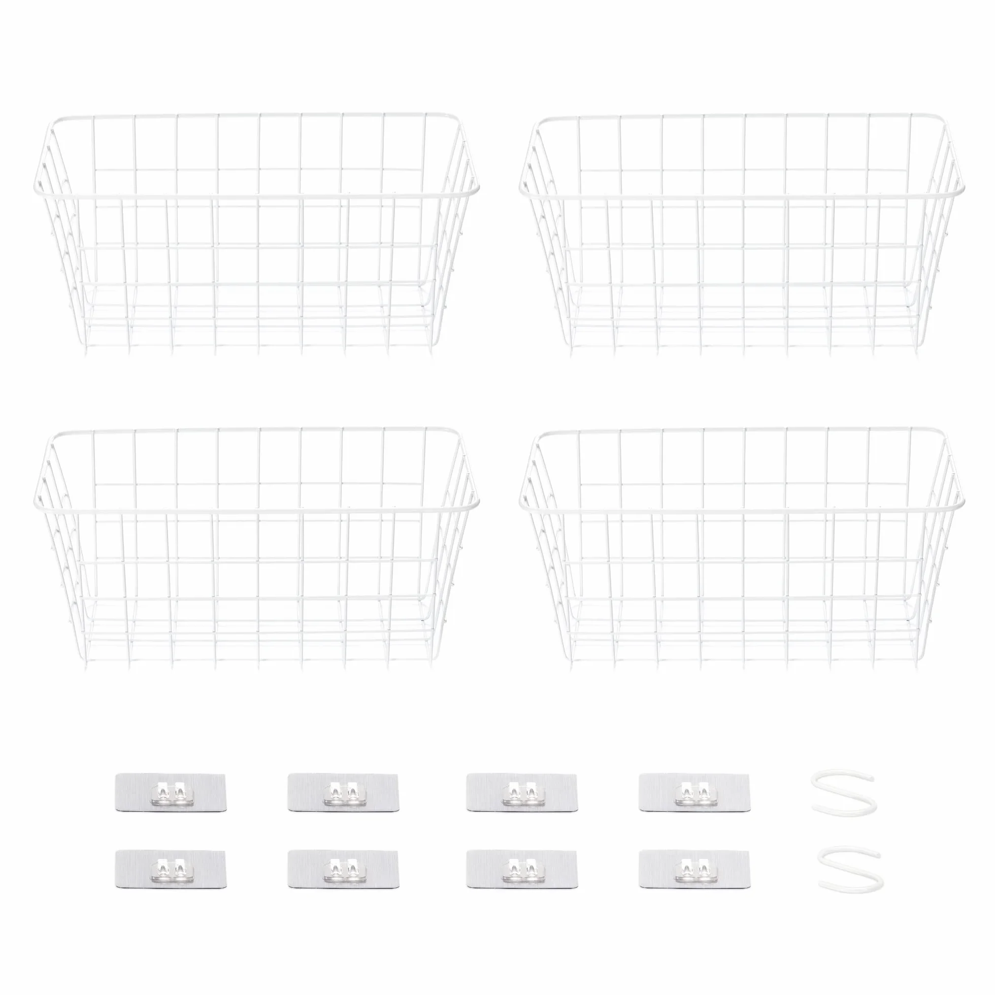 Navaris Samoprzylepne metalowe kosze do przechowywania (zestaw 4 szt.) – naścienny kosz druciany do zawieszenia w kuchni, łazience, przyczepie kempingowej, 30 x 14 x 13,5 cm