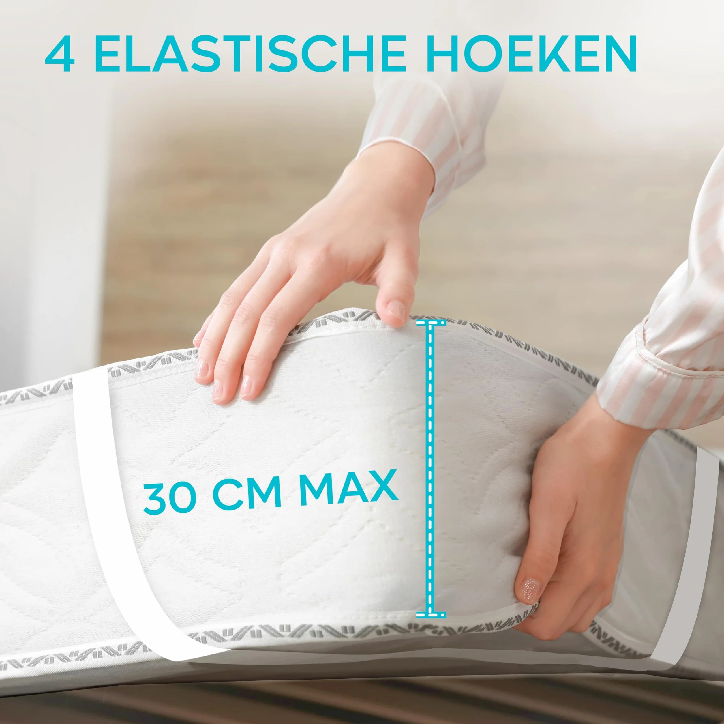 Certyfikowany przez Oeko TEX wodoodporny ochraniacz na materac 160x200 marki Twinzen - Alese 160x200 cm z oddychającej bawełny z 4 elastycznymi narożnikami