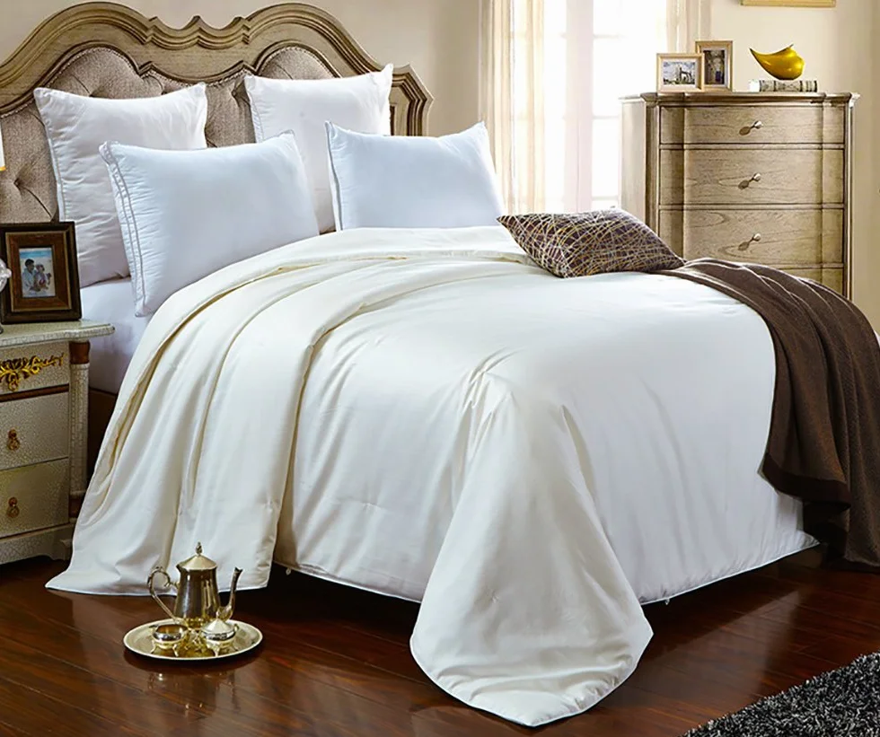 Kołdra z jedwabiu morwy 100% wypełnienie beżowa Queen 180x210 cm 2-4 tog