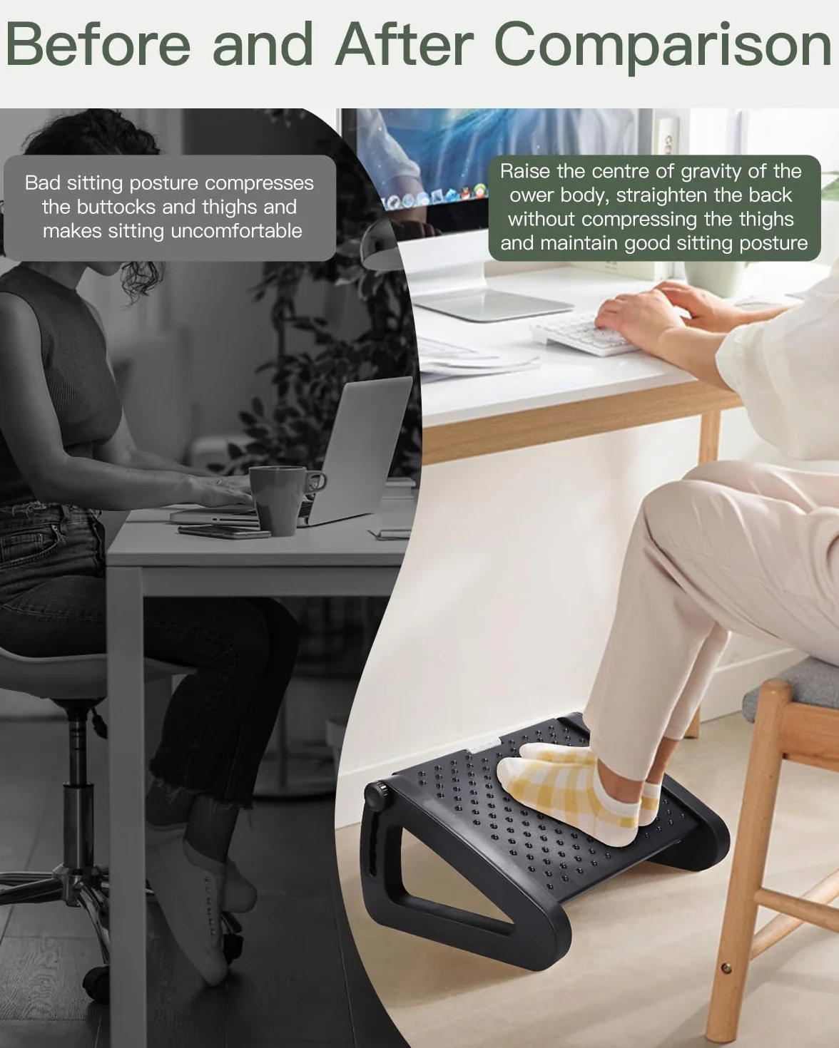 Regulowany podnóżek,Ergonomiczny podnóżek z 6 Regulowaną wysokością i kątem, antypoślizgowy stołek do domu, biura i podróży, użyteczny pod biurkiem