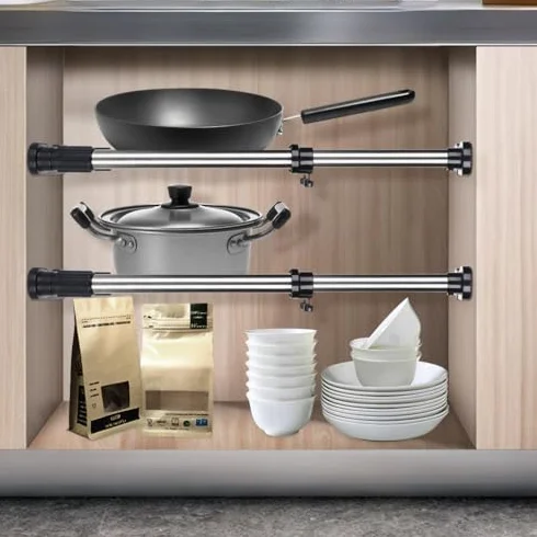 Regulowany 2 -pakowy rozkładany szafa szafa napięta pręta szafa szafa do przechowywania stojak do przechowywania do kuchni w łazience DIY Diy Difder Separator Separator Czarny Kolor 70 120 cm długość