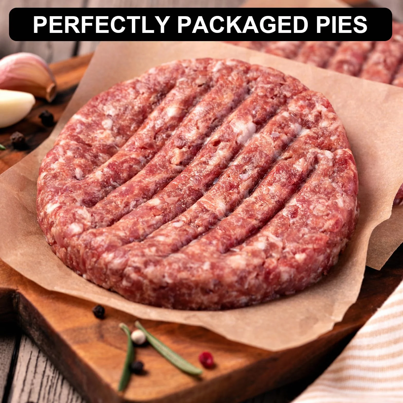 Okrągła aluminiowa prasa do hamburgerów z drewnianym uchwytem, nieprzywierająca forma do hamburgerów, idealna do wyciskania ciastek i użytkowania BBQ, w tym 50 arkuszy papieru