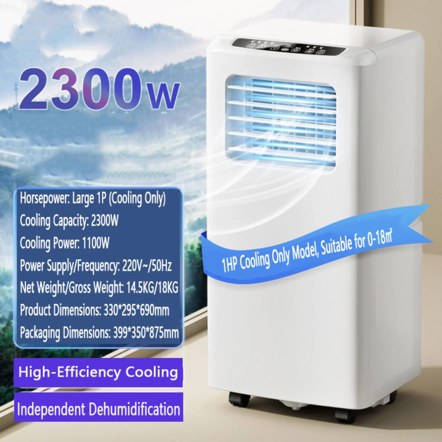 Przenośny klimatyzator 12000 BTU, inteligentny klimatyzator z pilotem i zestawem okiennym, cichy wentylator 48 dB do biura, nie wymaga ściany