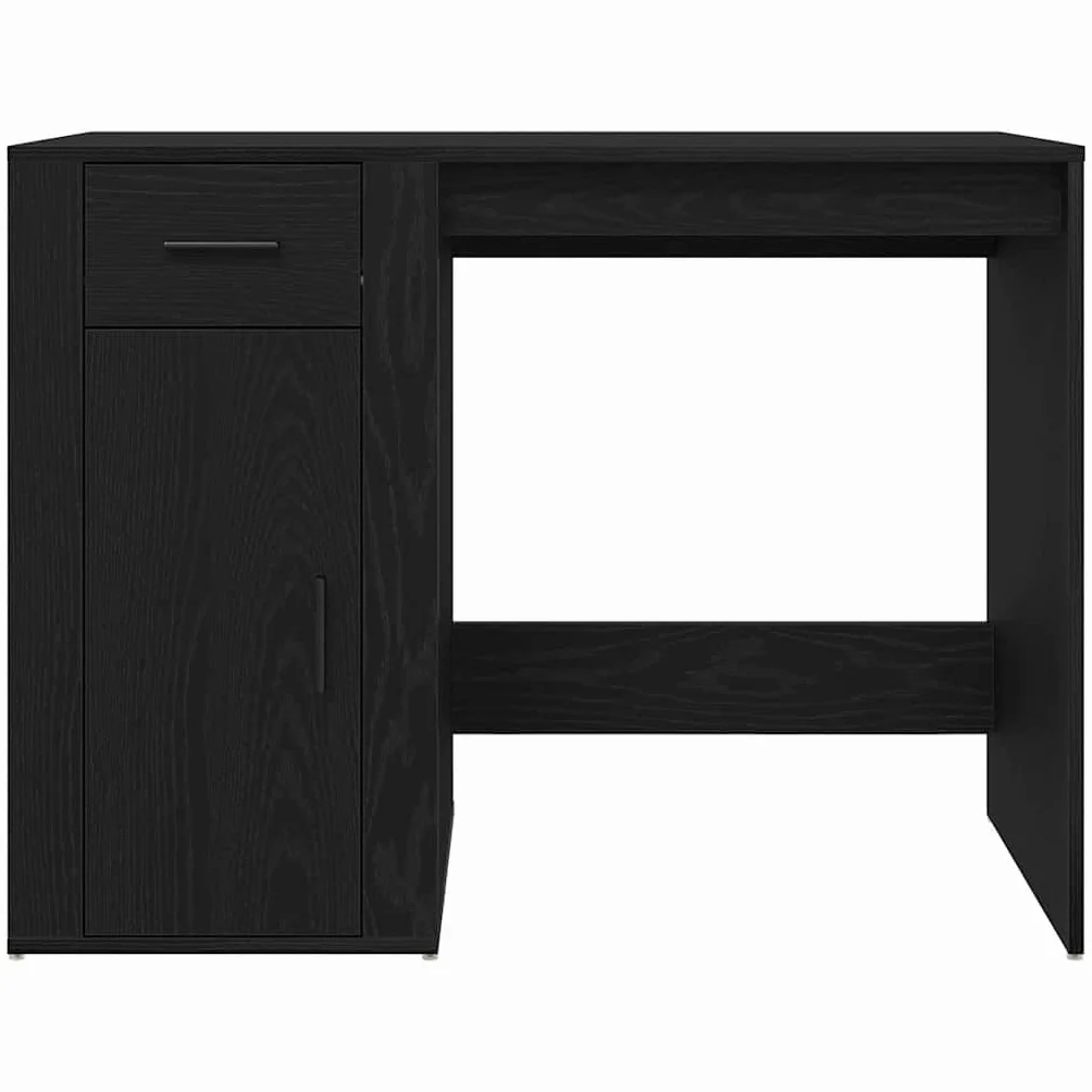 Nowoczesne biurko z szufladami w kolorze czarnym o wyglądzie dębu, 100 x 49 x 74 cm, z materiału drewnopochodnego zapewnia stabilność, idealne do domowego biura i gabinetu, łatwy montaż