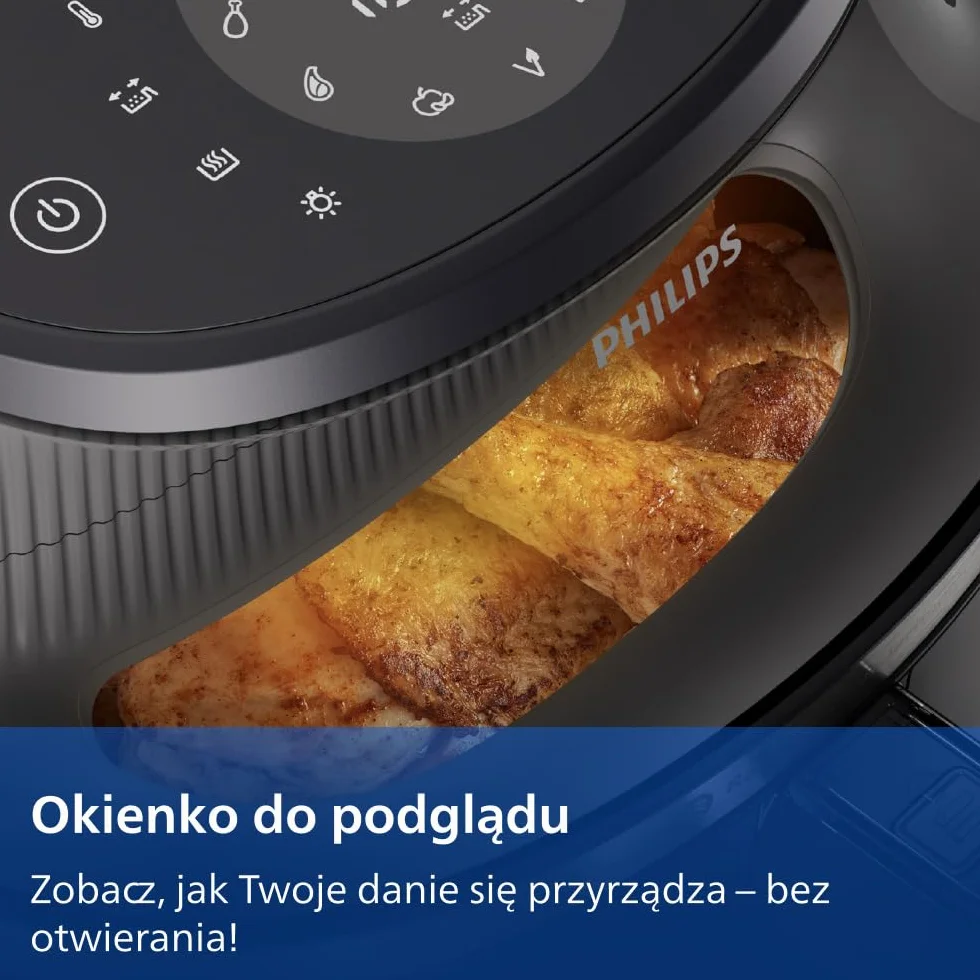 Philips Ovi Seria 3000 – Premium Airfryer, 6,2 l z okienkiem, technologia RapidAir Plus, 16 sposobów gotowania, o 90% mniej tłuszczu, łatwe czyszczenie, ekran dotykowy, oszczędność energii (NA330/00)