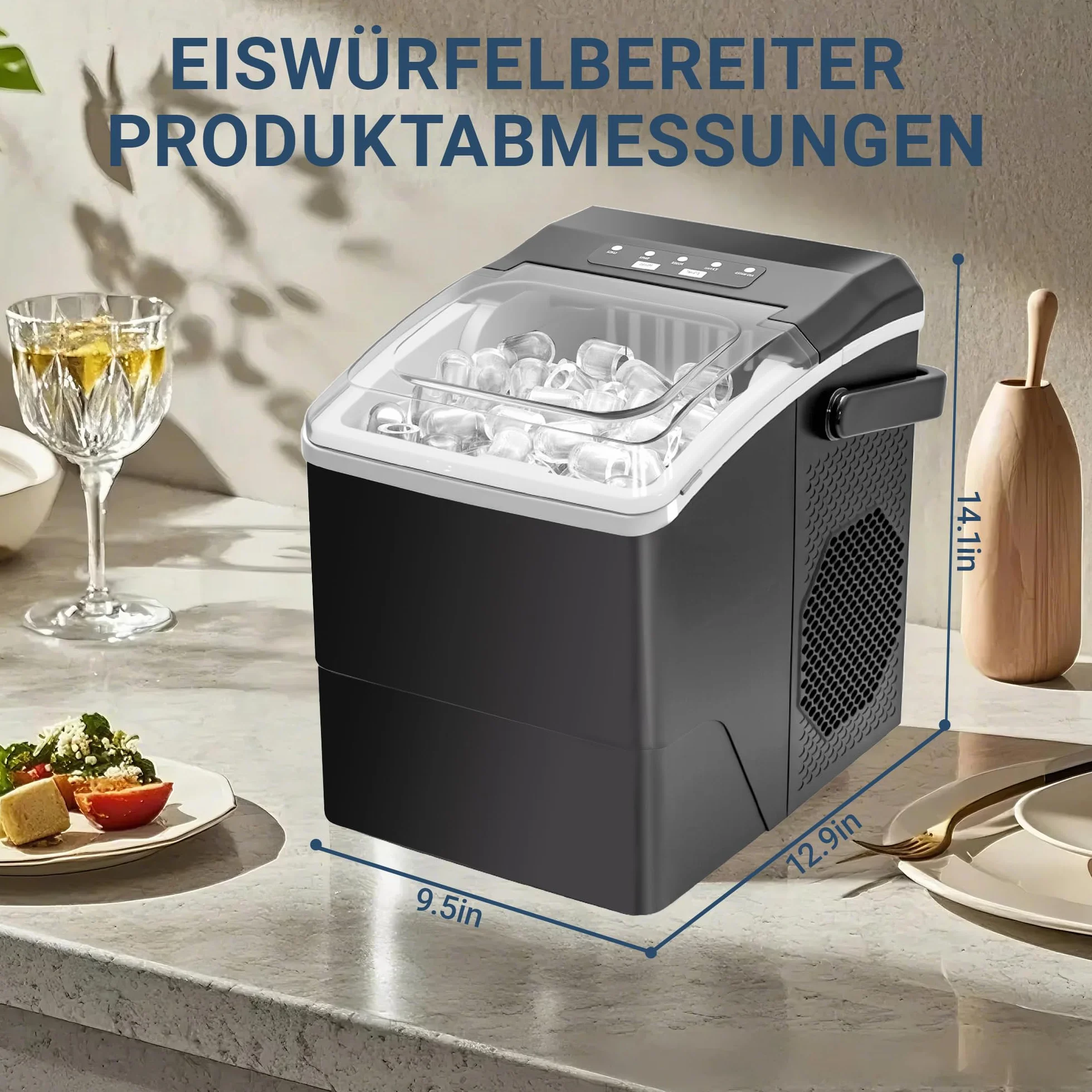 Mała kostkarka do lodu Ice Maker Cicha - 2 rozmiary kostkarki do lodu typu bullet Mini 9 kostek w ciągu 6 minut Gotowa kostkarka do lodu z przenośnym uchwytem do biura, kempingu i na imprezę (Czarny1)