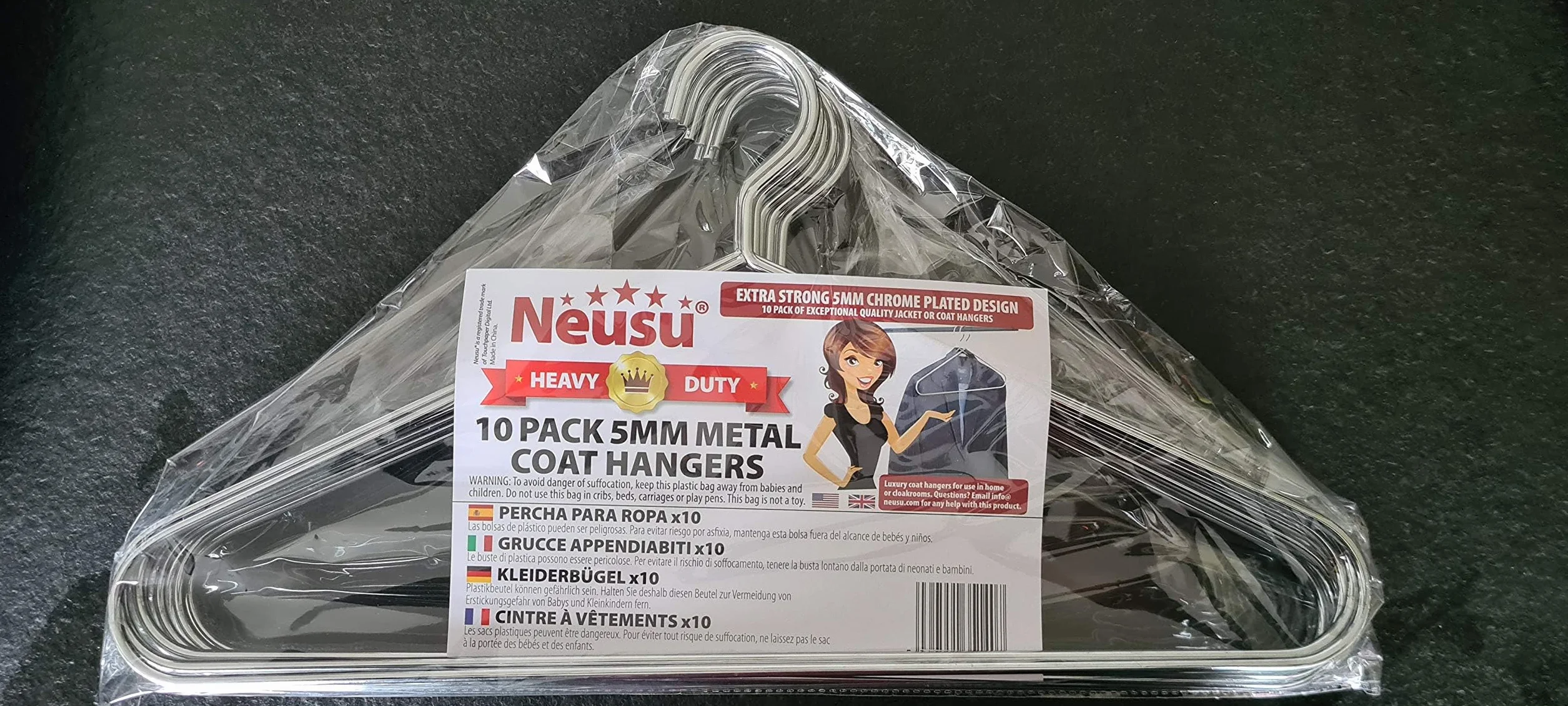 Neusu Mocne wieszaki na ubrania (10) - 5 mm metalowe używane przez hotele premium