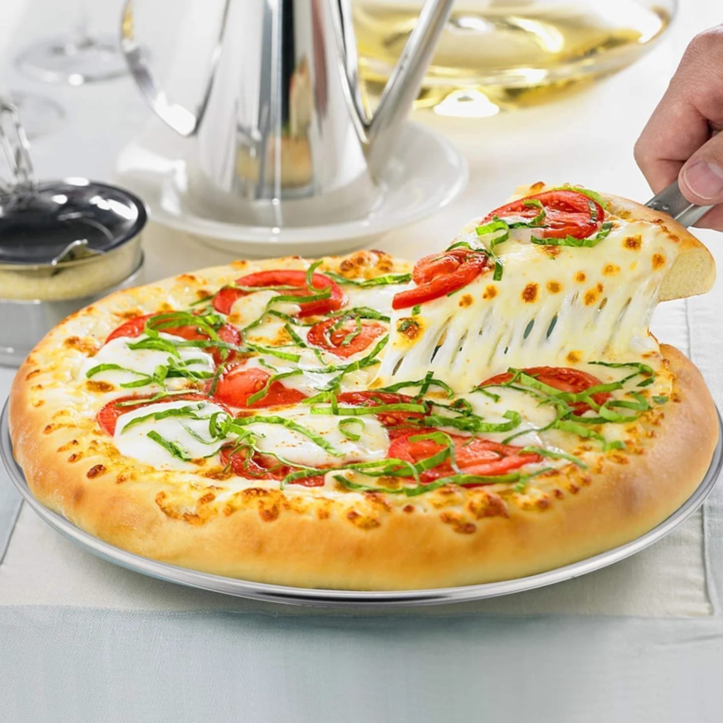 Aluminiowa forma do pizzy, 12 cali, szeroki rant – zestaw 4 sztuk