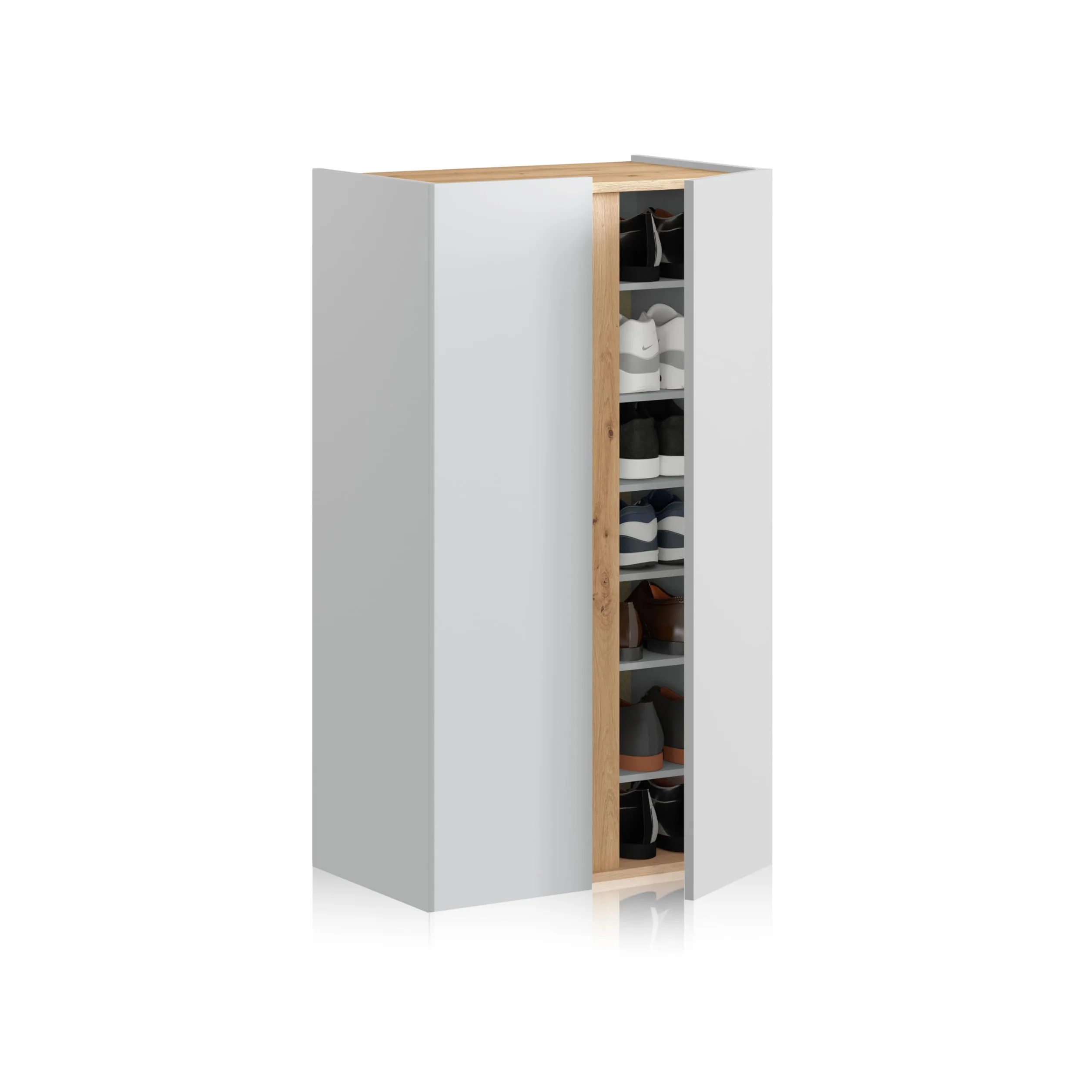 duehome | Eitan, 2-drzwiowy szewc, Szafka na buty, Wykończenie w kolorze białym Artik & Dąb Nodi, Wymiary: 56,5 cm (długość) x 102 cm (wysokość) x 35 cm (tło)