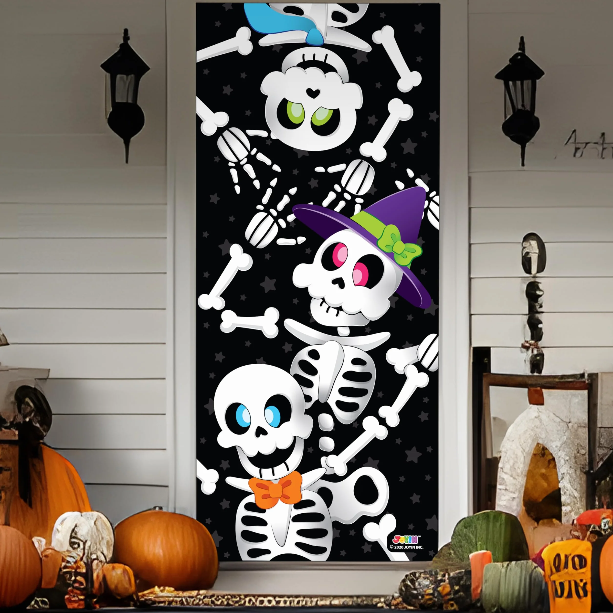 JOYIN 76 cm x 183 cm osłona na drzwi, szkielet, dekoracje halloweenowe, wewnątrz, dekoracja domu, naklejki na imprezy artykuły imprezowe upominki do garażu, okna, osłona ścienna urocza