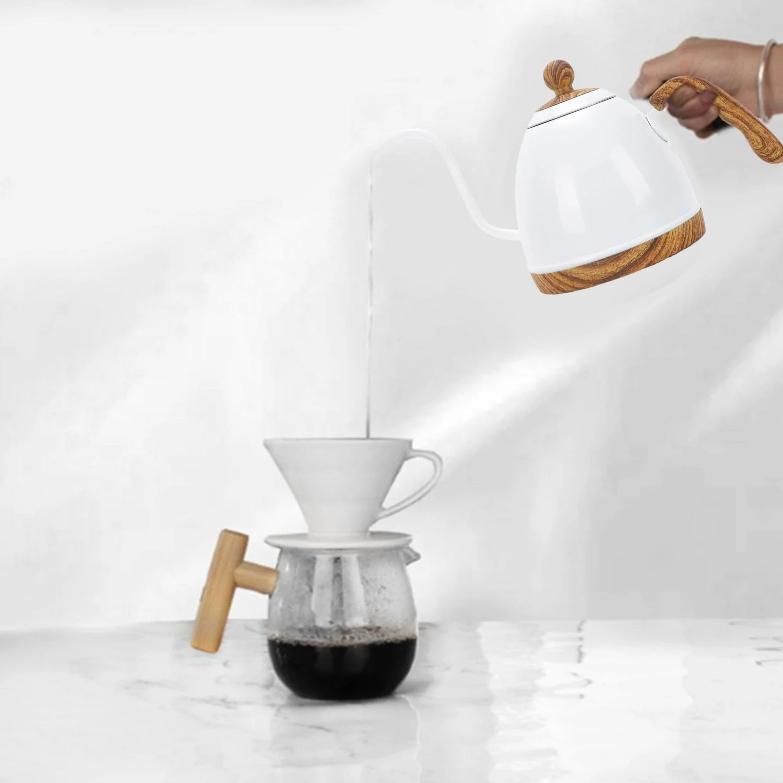 Fdit Czajnik do Kawy Typu Pour Over Precyzyjne Nalewanie dla Dokładnego Parzenia Czajnik Elektryczny o Pojemności 600 Ml z gęsią szyją (wtyczka UE 220V)