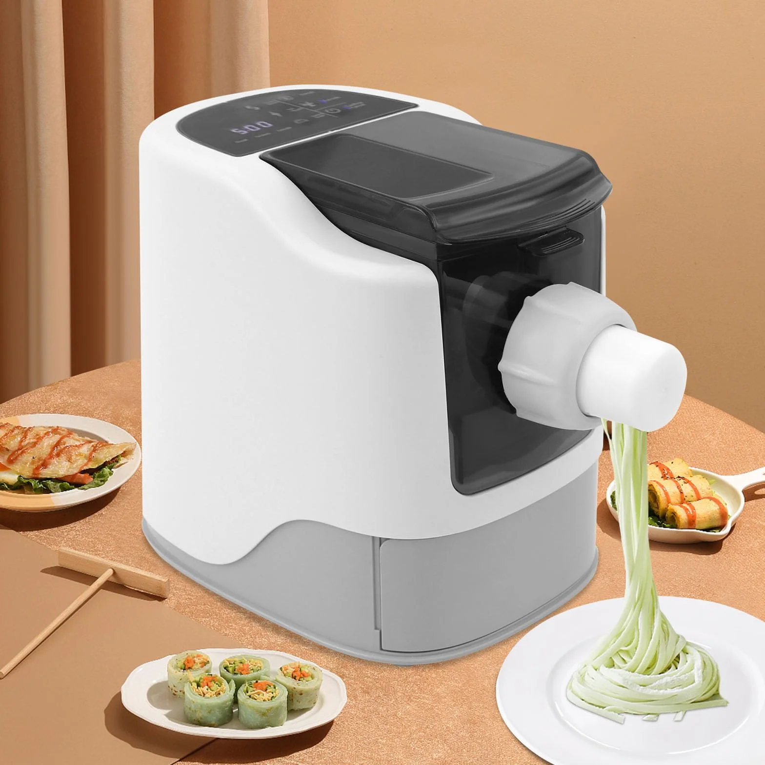 Elektryczna maszynka do makaronu z 13 foremkami, 260 W, w pełni automatyczna maszyna do makaronu, do 500 g suchej mąki, makaron do makaronu do pierogów, spaghetti, fettuccine