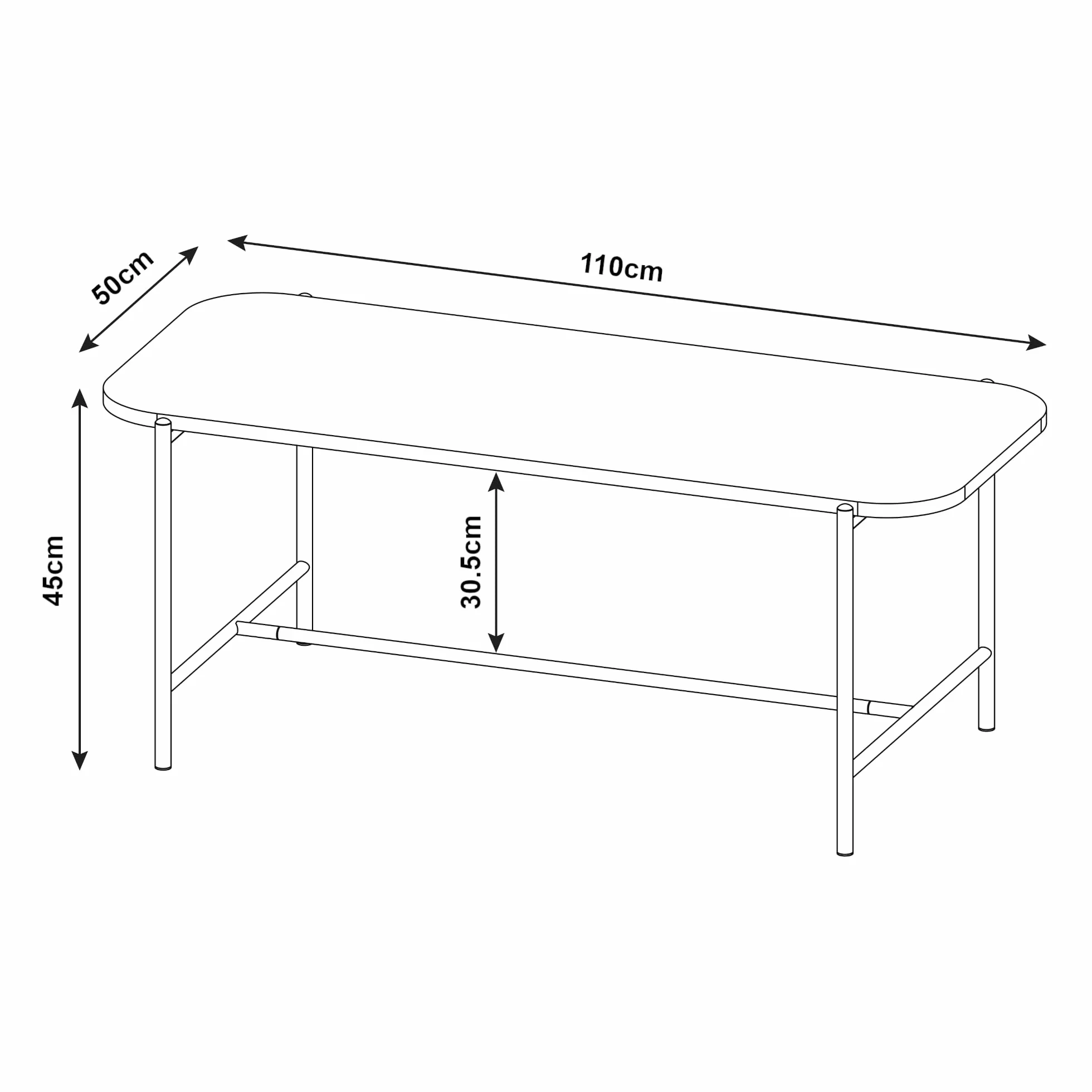 [en.casa] Stolik pomocniczy do salonu Stolik kawowy Stolik kawowy z prostokątnym blatem 110 x 50 x 45 cm do salonu - czarny