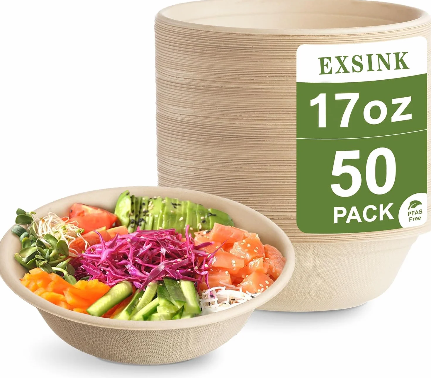 50 sztuk jednorazowych tacek papierowych 500 ml, przyjazne dla środowiska, jednorazowe miseczki z celulozy bagassowej, biodegradowalne i kompostowalne, jednorazowe miseczki na zupę, nadają się do