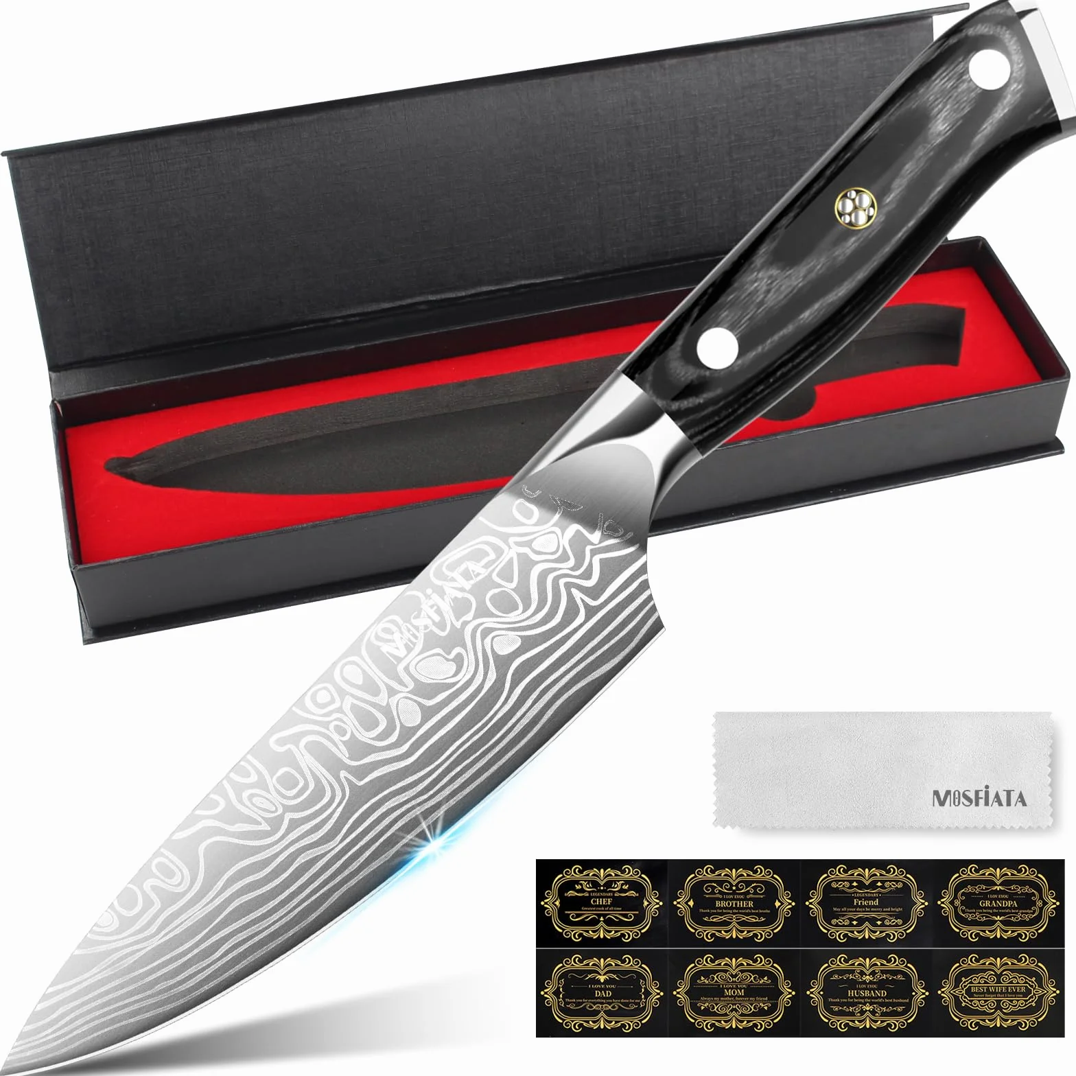 MOSFiATA Chef Knife, 6 Inch Sharp Kitchen Knife High Carbon German EN1.4116 Stainless Steel Cooking Knife, Chopping Knife Kitchen Knives with Ergonomic Handle, Gift Box