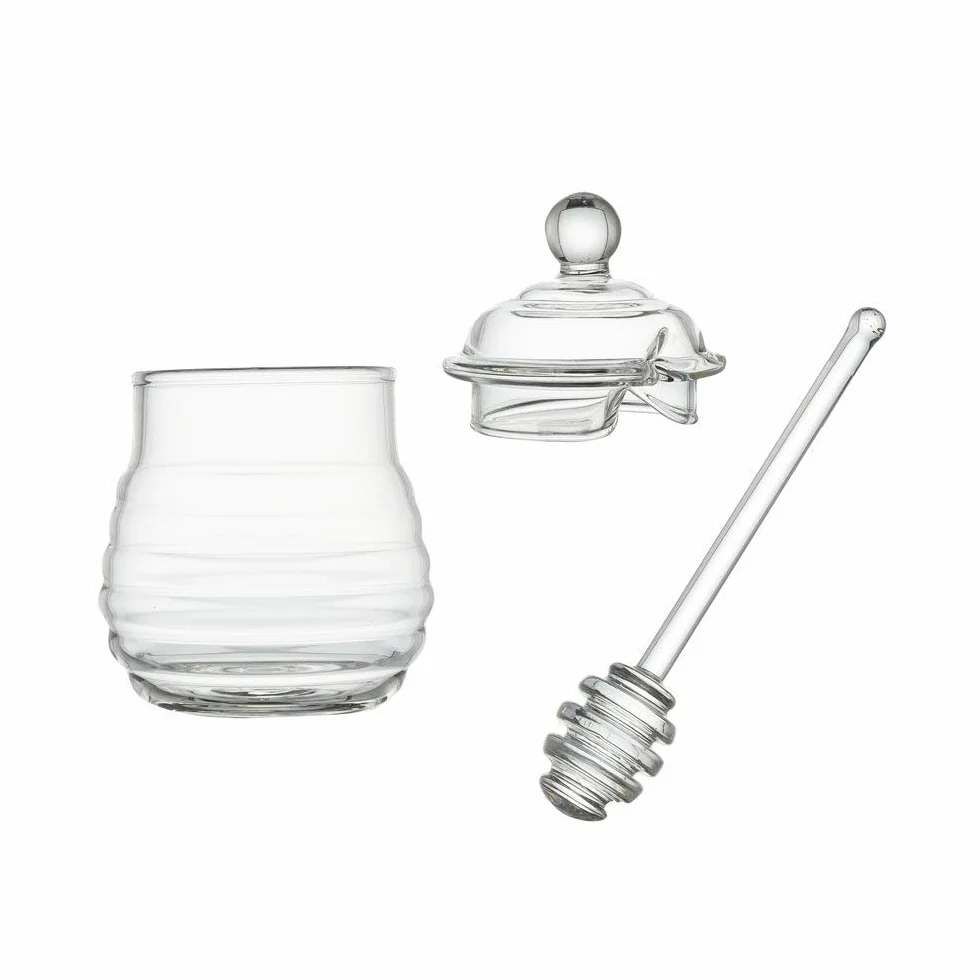 Mkouo Glass Honey Jar with Dipper Transparent Honey Pot 265 ml, 9 Ounces