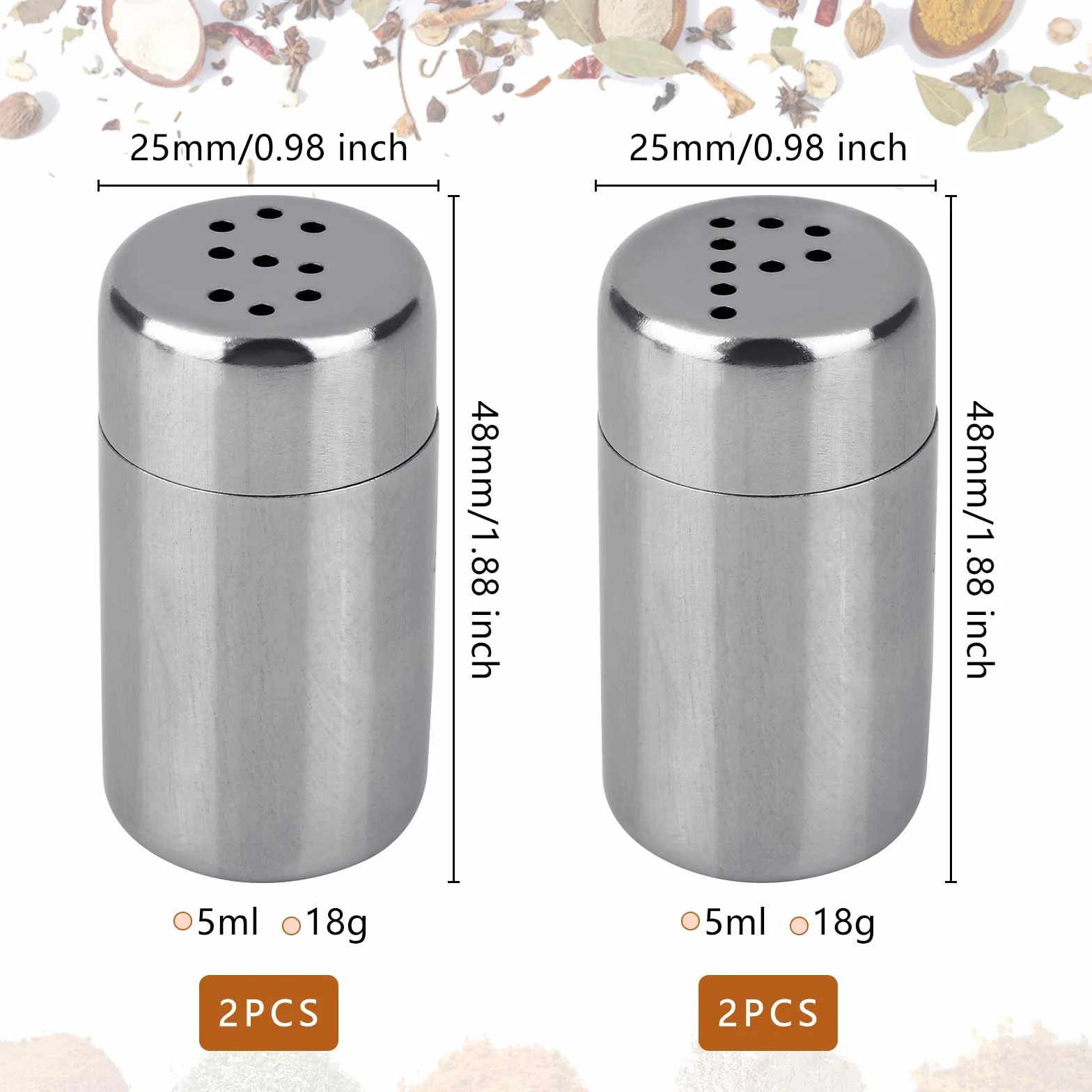 4 mini solniczki, 5 ml, stali nierdzewnej, z pokrywką, do przypraw, na kemping, grillowanie i domowe użycie