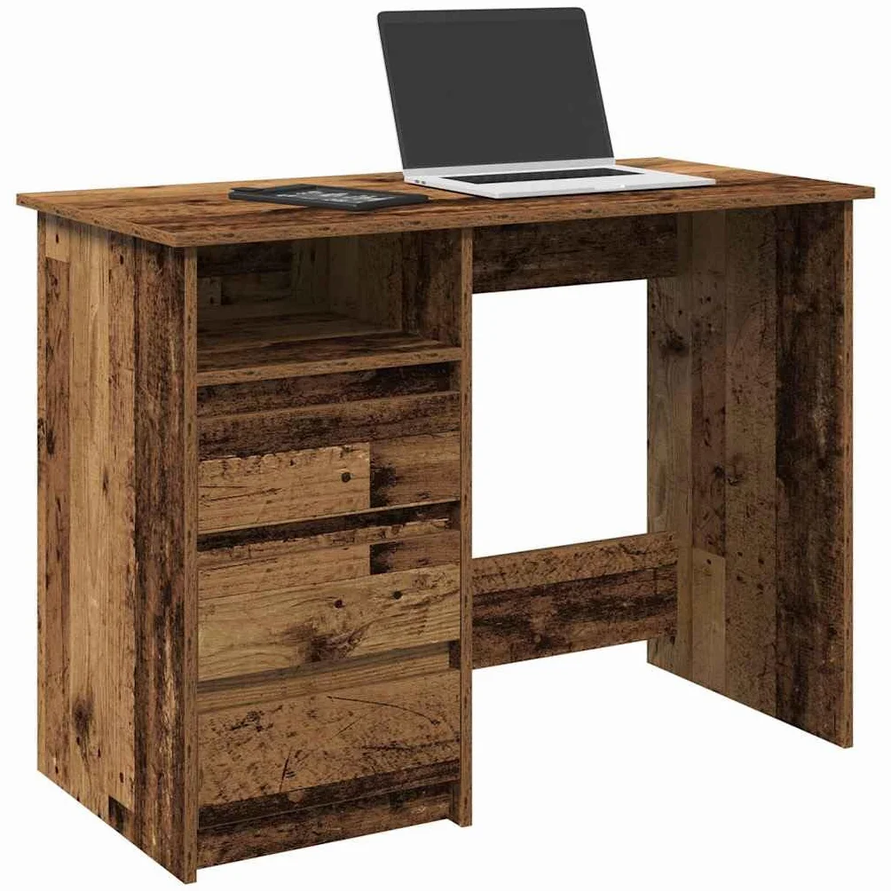 Biurko o wyglądzie starego drewna z materiału drewnopochodnego 102 x 50 x 75 cm, blat stołu z miejscem do przechowywania, do komputera, gabinetu, biura, domu, porządku
